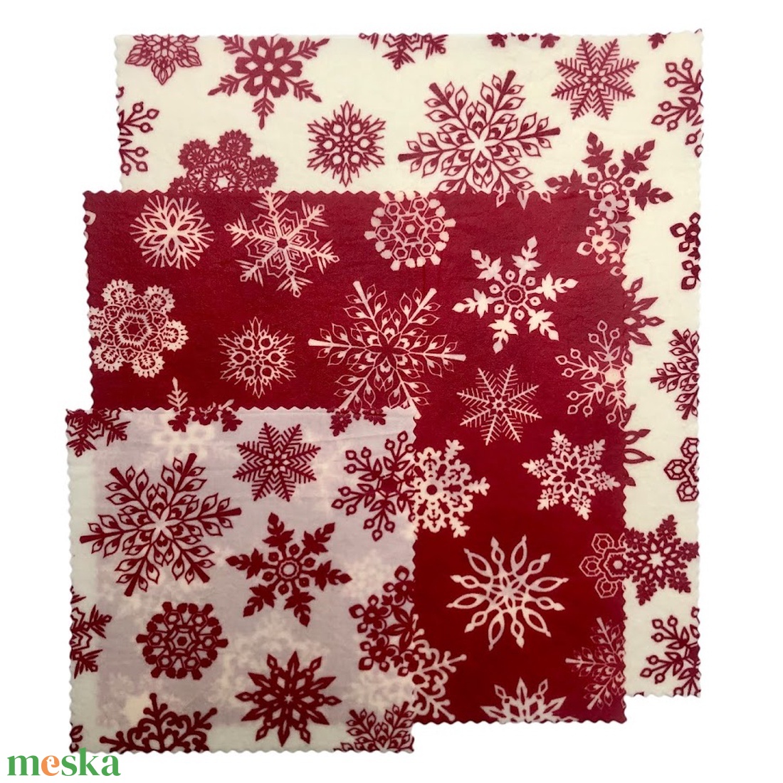 Méhviaszos kendő csomag (Fehér-Piros hópelyhes) - otthon & életmód - konyhafelszerelés, tálalás - konyhai textil - szalvéta - Meska.hu
