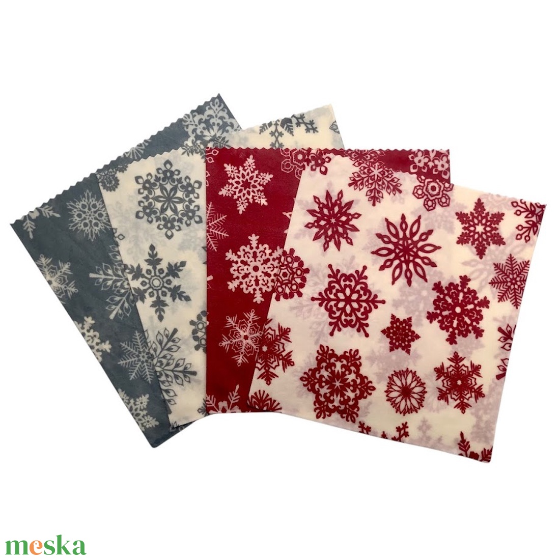 Méhviaszos tasak 3 méretben (Fehér-Piros Hópelyhes) - otthon & életmód - konyhafelszerelés, tálalás - konyhai textil - szalvéta - Meska.hu
