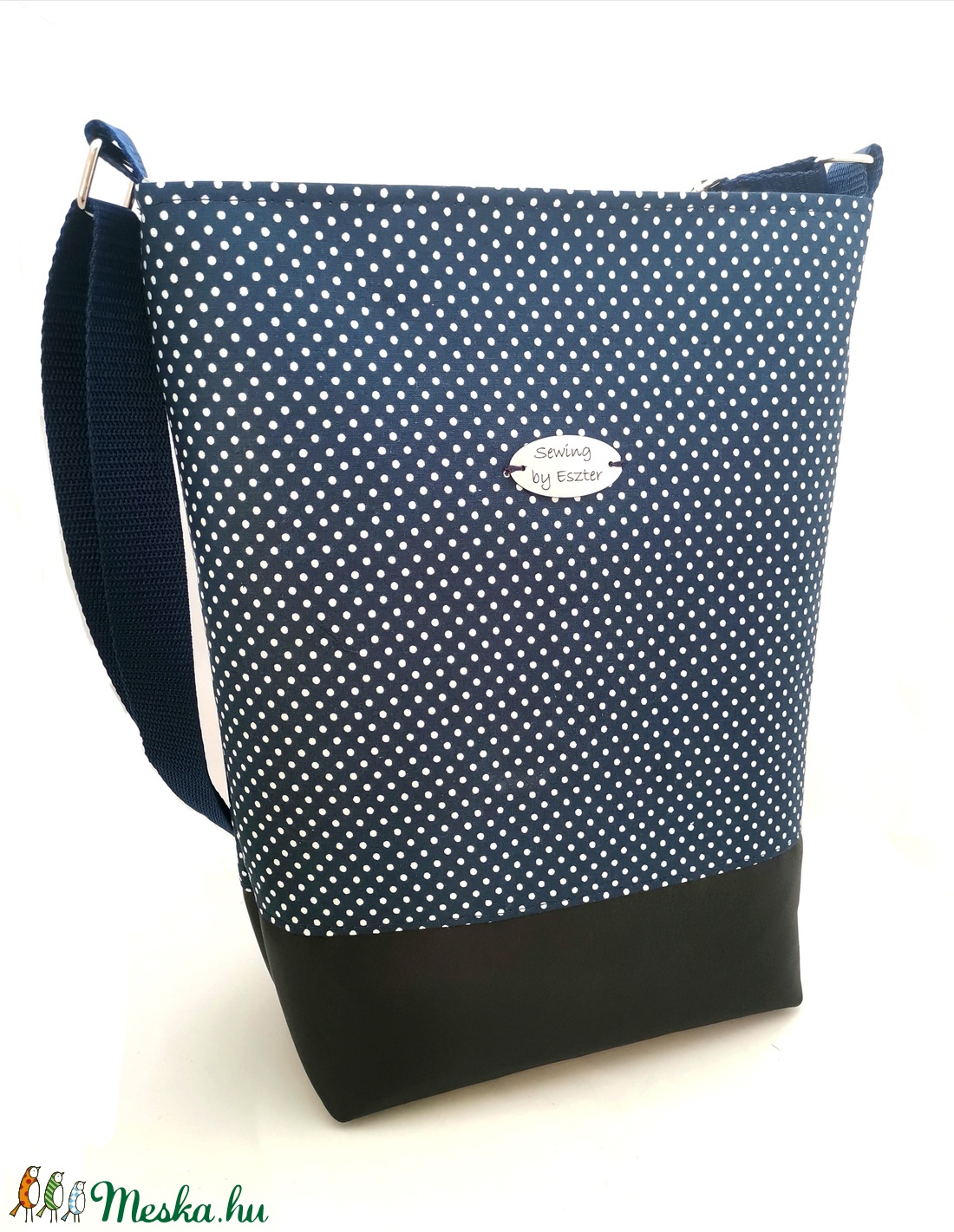 Pöttyös női nagy táska - a kék szerelmeseinek  - táska & tok - kézitáska & válltáska - vállon átvethető táska - Meska.hu