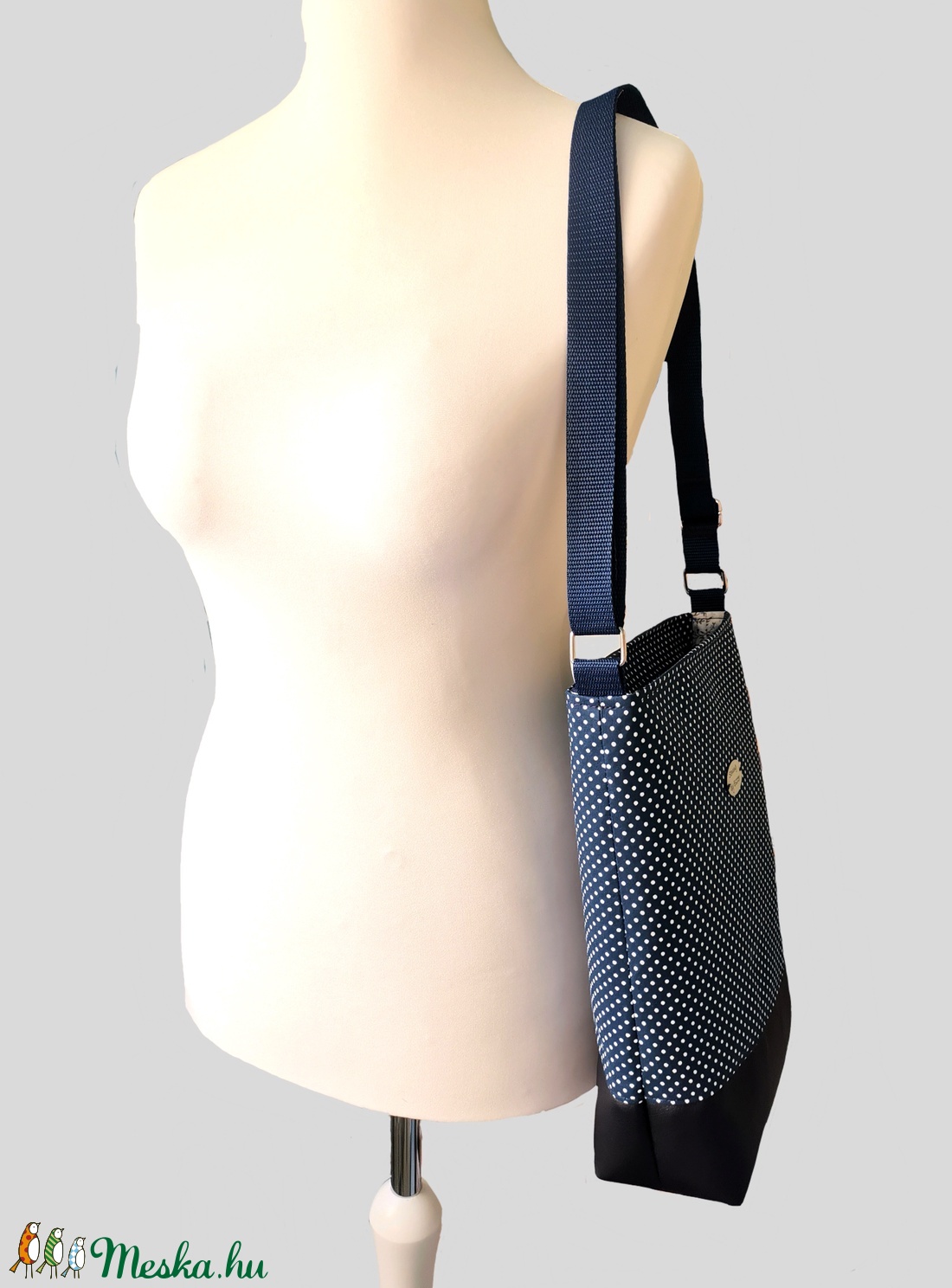 Pöttyös női nagy táska - a kék szerelmeseinek  - táska & tok - kézitáska & válltáska - vállon átvethető táska - Meska.hu
