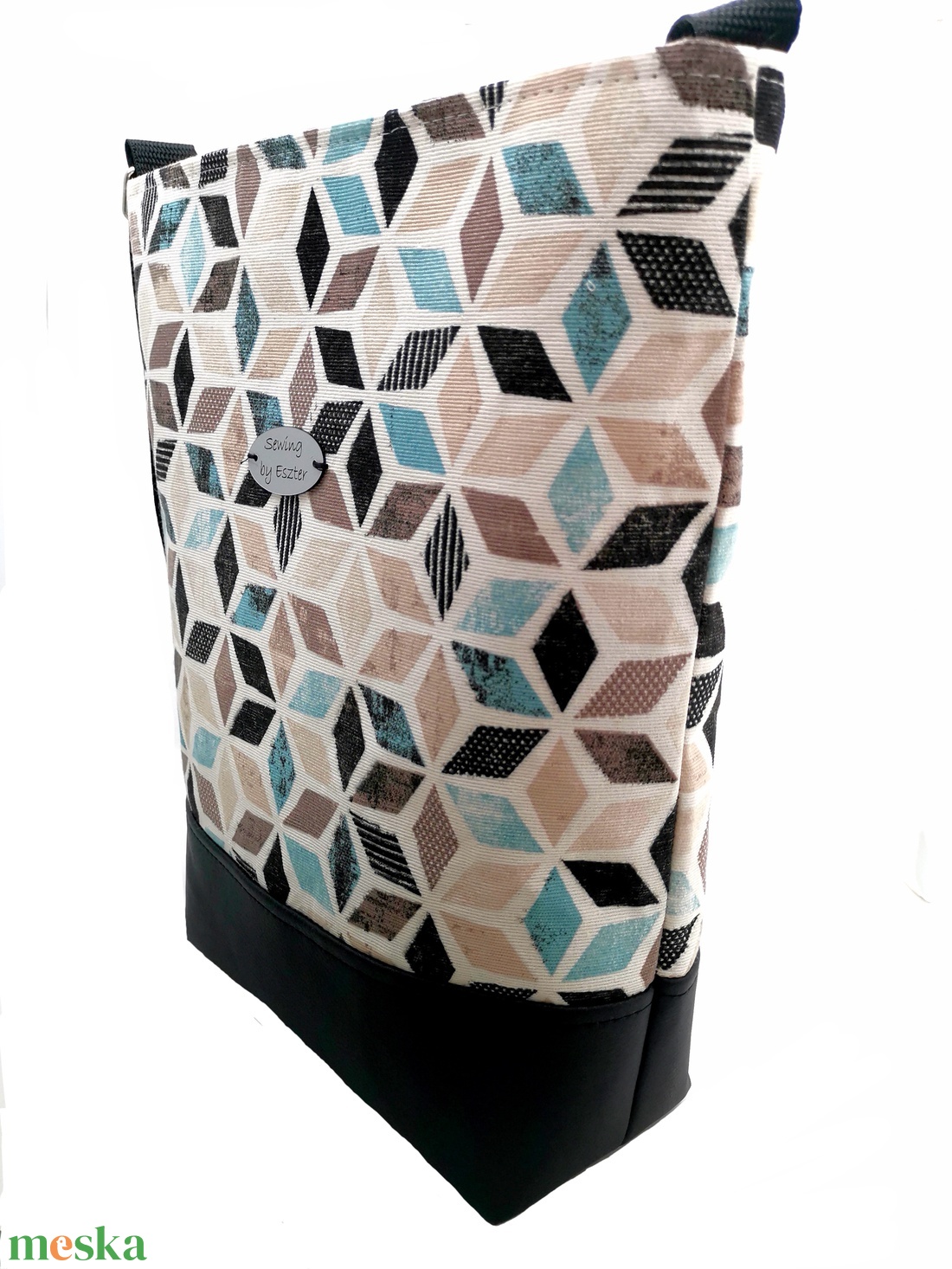 Geometriai mintás Női nagy táska - Kék, szürke és fekete színben  - táska & tok - kézitáska & válltáska - válltáska - Meska.hu