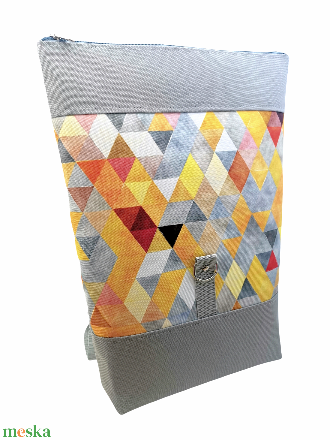 Egyedi rendelés / Roll Top Hátizsák / Hátitáska -  Sárga és szürke háromszög  - táska & tok - hátizsák - roll top hátizsák - Meska.hu