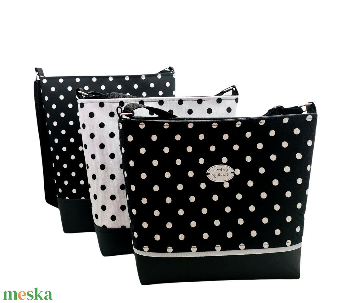 KÉSZLETEN - Klasszikus elegancia - Női táska - Fekete fehér pöttyös  - táska & tok - kézitáska & válltáska - vállon átvethető táska - Meska.hu