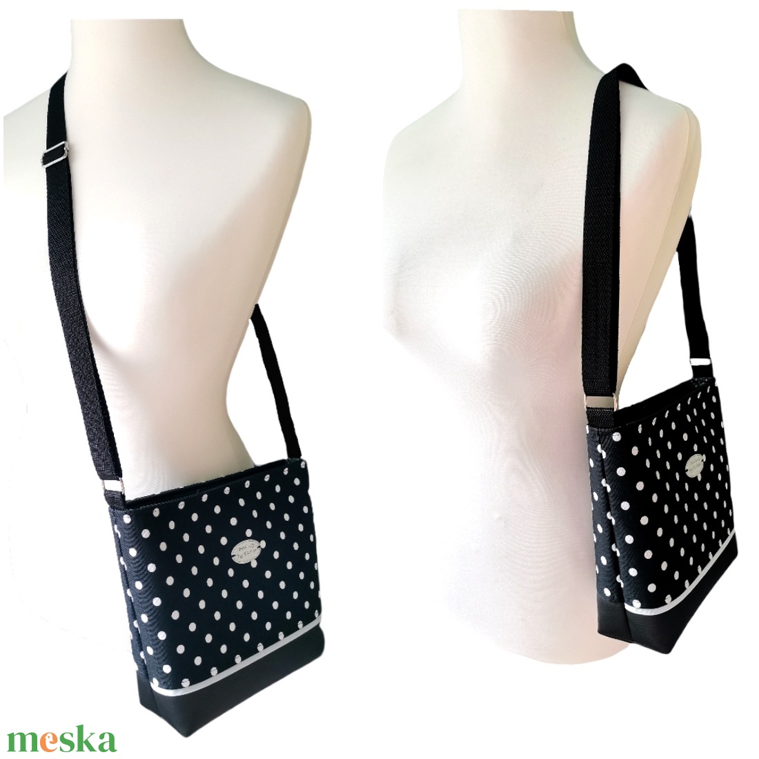 KÉSZLETEN - Klasszikus elegancia - Női táska - Fekete fehér pöttyös  - táska & tok - kézitáska & válltáska - vállon átvethető táska - Meska.hu