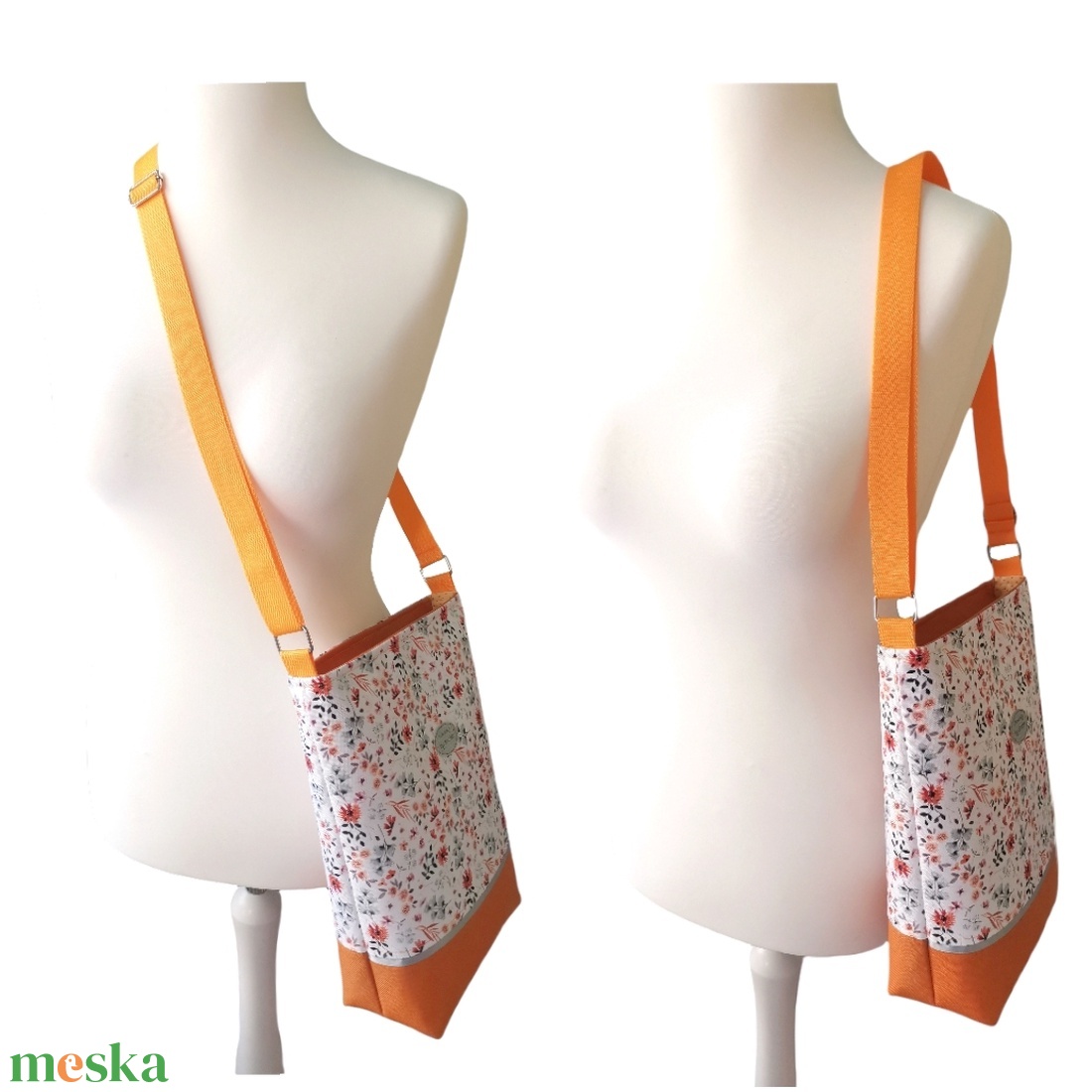 Vidám mezei virágos  női nagy táska - Mustár - táska & tok - kézitáska & válltáska - vállon átvethető táska - Meska.hu