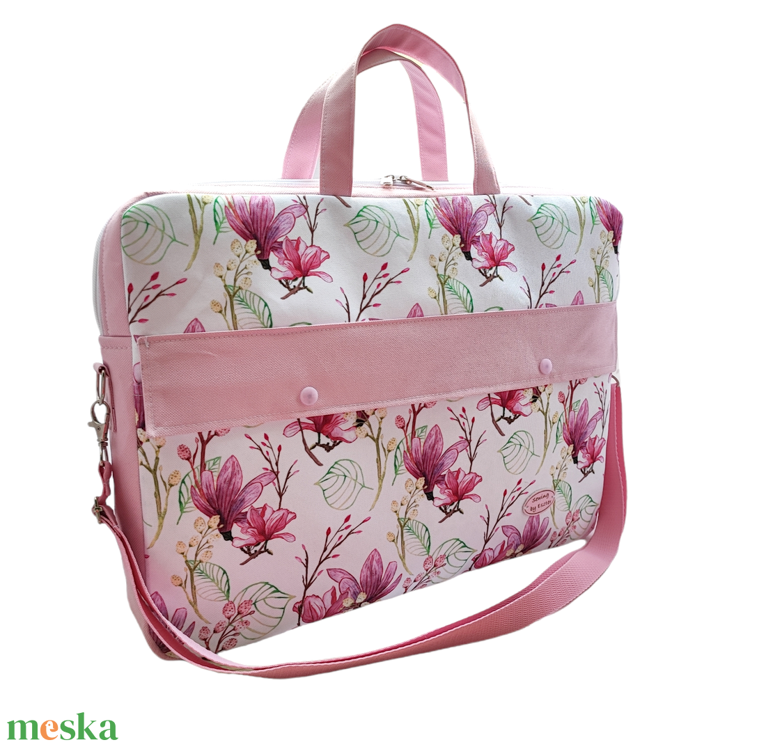 Magnólia virágos Laptop táska - Rózsaszín  - táska & tok - laptoptáska, laptop hátizsák - Meska.hu