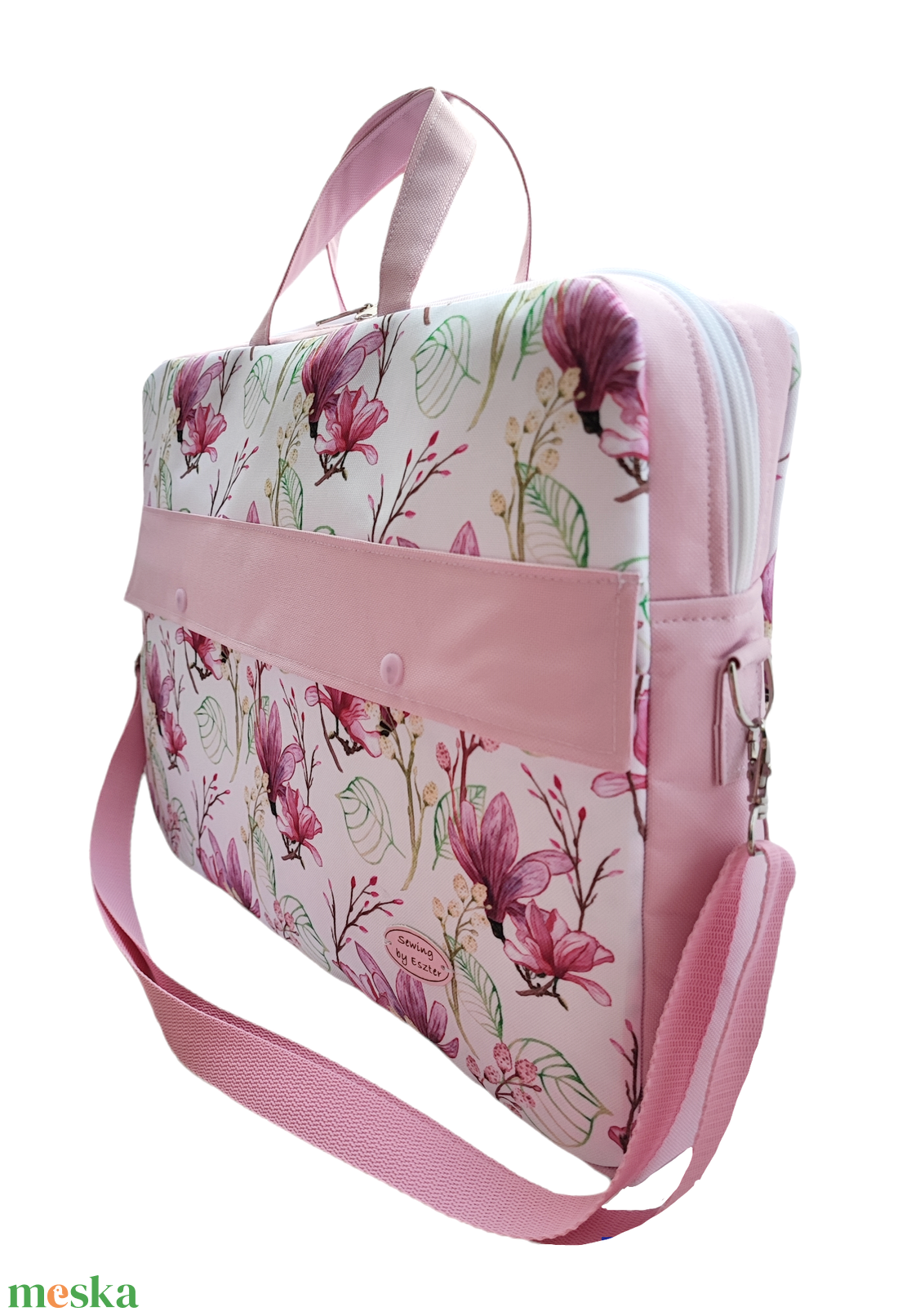 Magnólia virágos Laptop táska - Rózsaszín  - táska & tok - laptoptáska, laptop hátizsák - Meska.hu