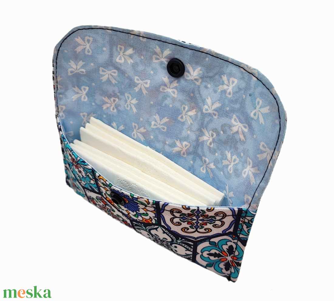 Portugál csempe mintás Papírzsebkendő tartó - Patentos zsebkendőtartó  - táska & tok - pénztárca & más tok - zsebkendőtartó tok - Meska.hu