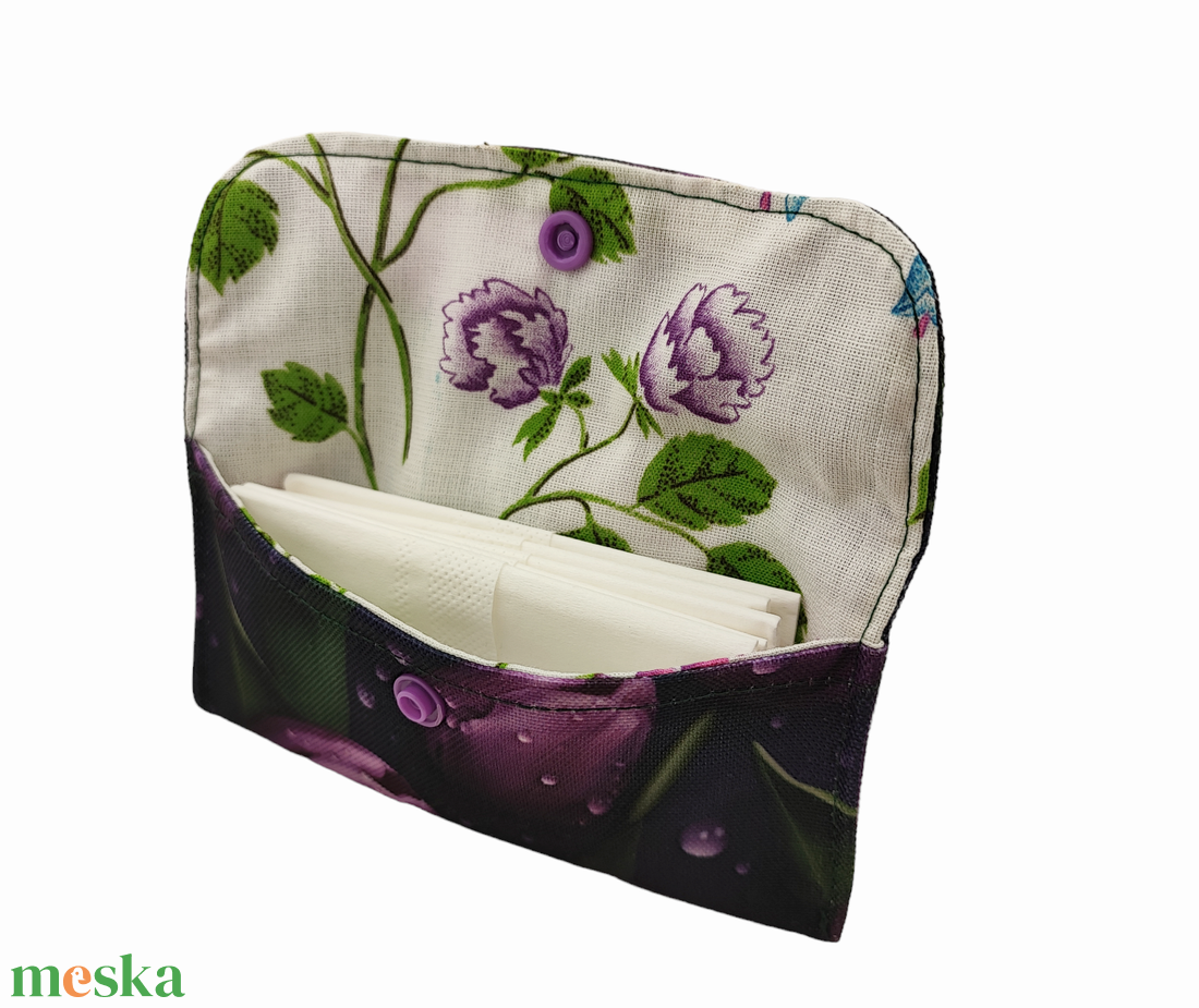 Lila tulipános Papírzsebkendő tartó - Patentos zsebkendőtartó  - táska & tok - pénztárca & más tok - zsebkendőtartó tok - Meska.hu