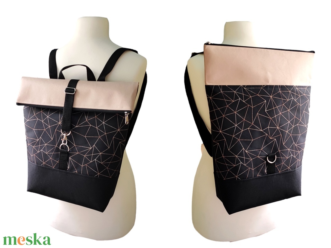 Fekete és Bézs Geometriai Roll Top Hátitáska / Hátizsák - Több méret - táska & tok - hátizsák - roll top hátizsák - Meska.hu Fekete és Bézs Geometriai Roll Top Hátitáska / Hátizsák - Több méret - táska & tok - hátizsák - roll top hátizsák - Meska.hu