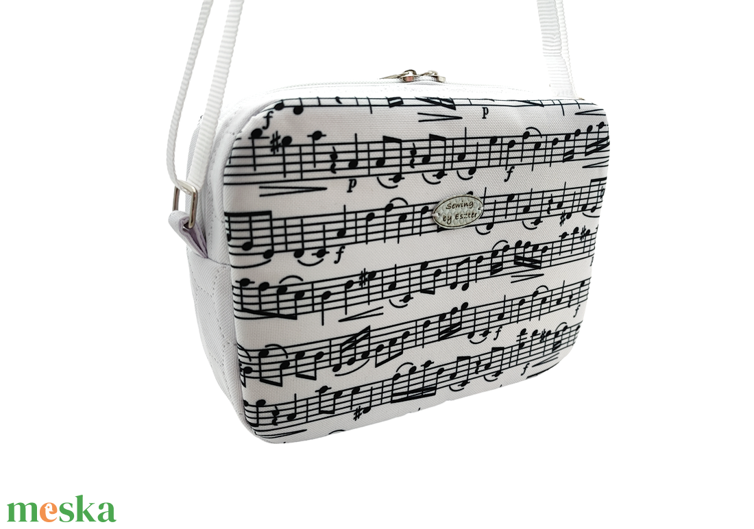 Zenei női kistáska / Crossbody - Kotta mintás fehér  - táska & tok - kézitáska & válltáska - vállon átvethető táska - Meska.hu