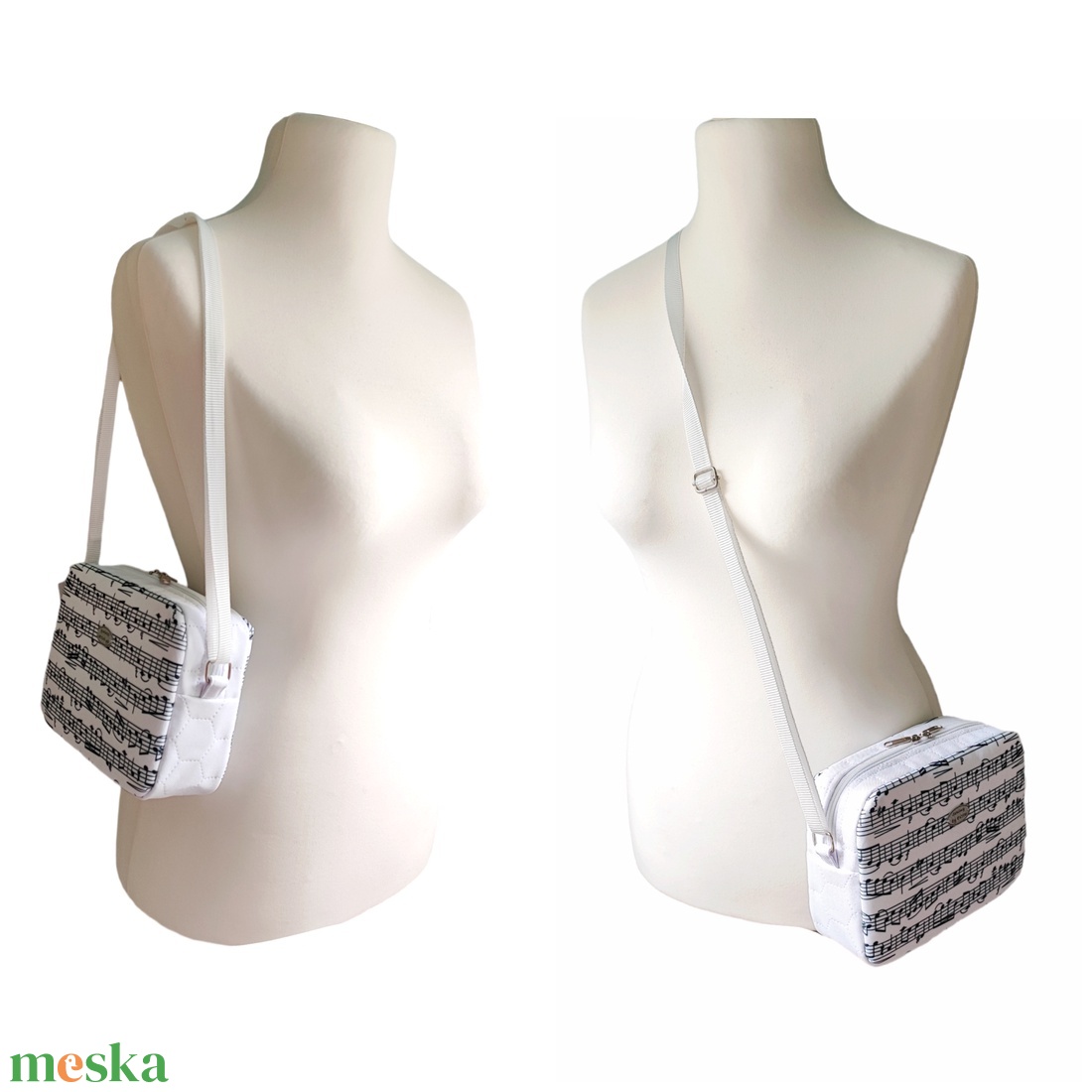 Zenei női kistáska / Crossbody - Kotta mintás fehér  - táska & tok - kézitáska & válltáska - vállon átvethető táska - Meska.hu