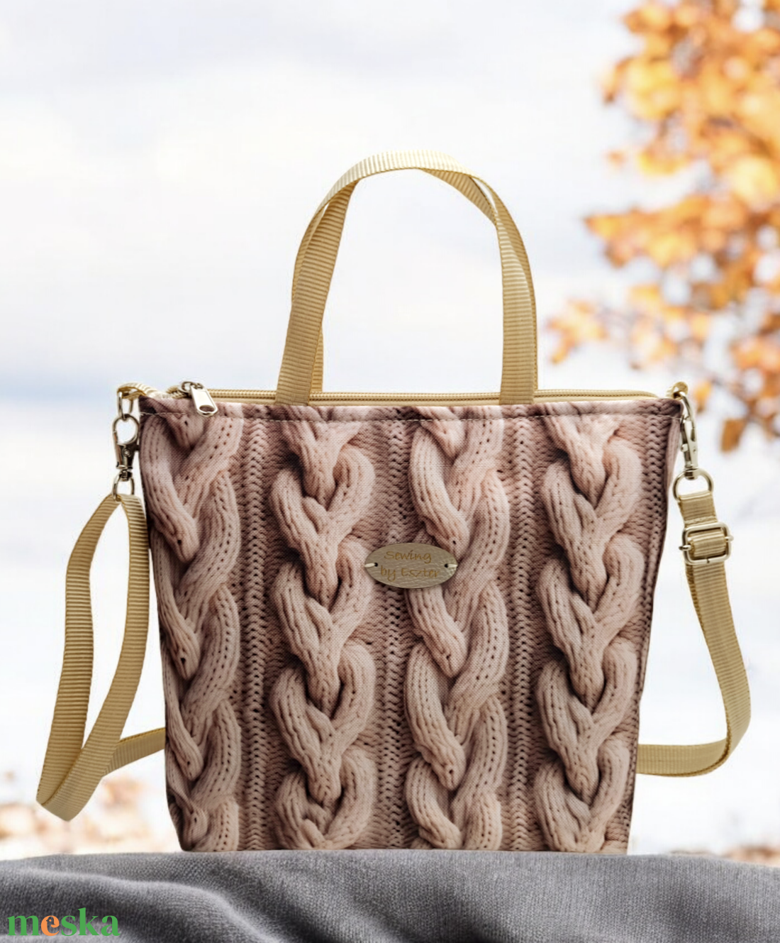 2in1 Neszesszer és crossbody - Bézs kötött minta - táska & tok - neszesszer - Meska.hu 2in1 Neszesszer és crossbody - Bézs kötött minta - táska & tok - neszesszer - Meska.hu