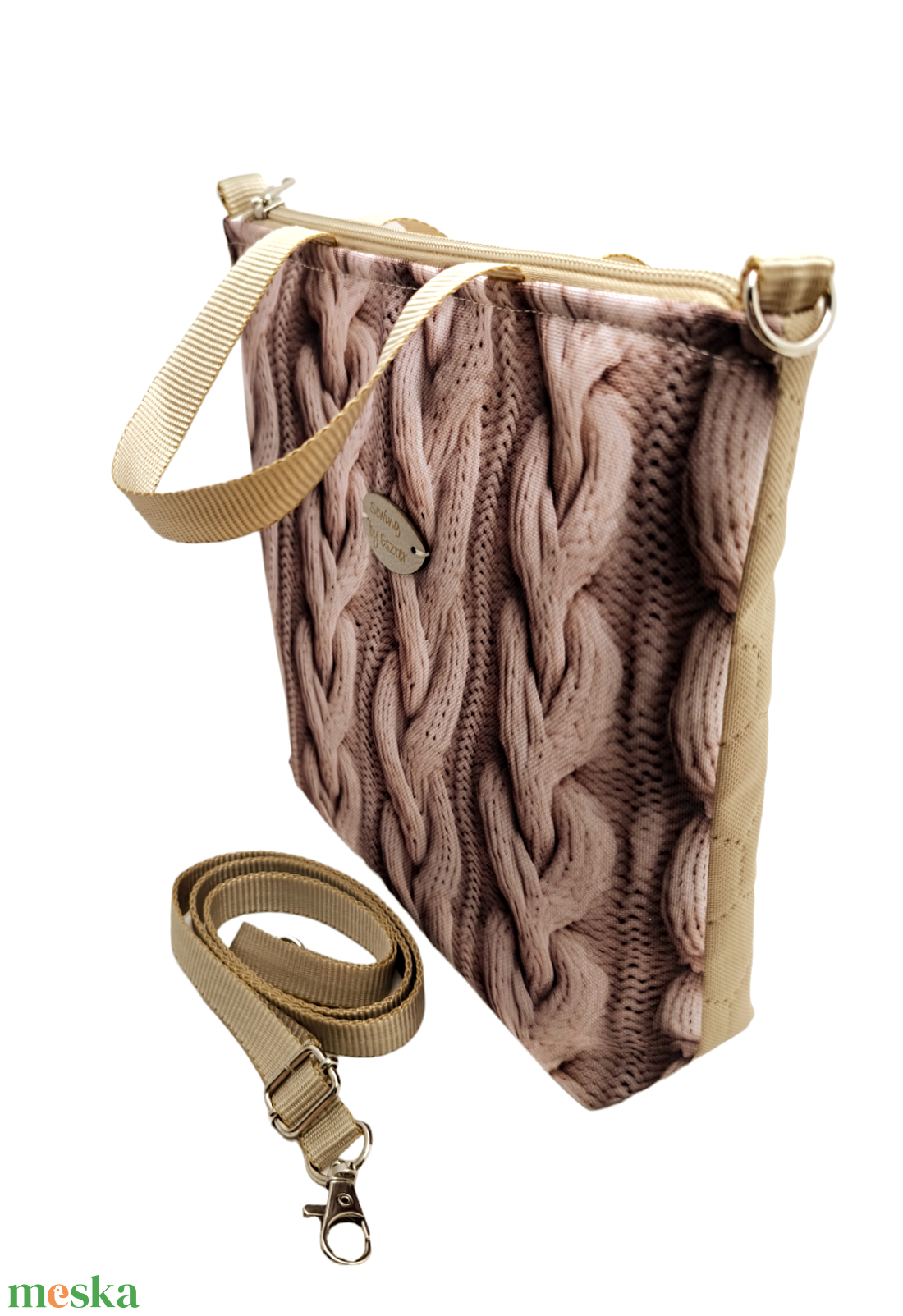 2in1 Neszesszer és crossbody - Bézs kötött minta - táska & tok - neszesszer - Meska.hu 2in1 Neszesszer és crossbody - Bézs kötött minta - táska & tok - neszesszer - Meska.hu