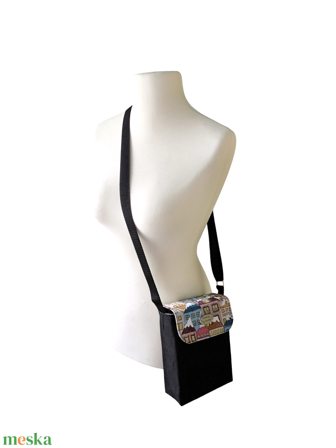 Téli havas crossbody / Mobiltelefon táska / Mobiltáska / Fesztivál táska - Havas háztetők - táska & tok - pénztárca & más tok - telefontok - Meska.hu
