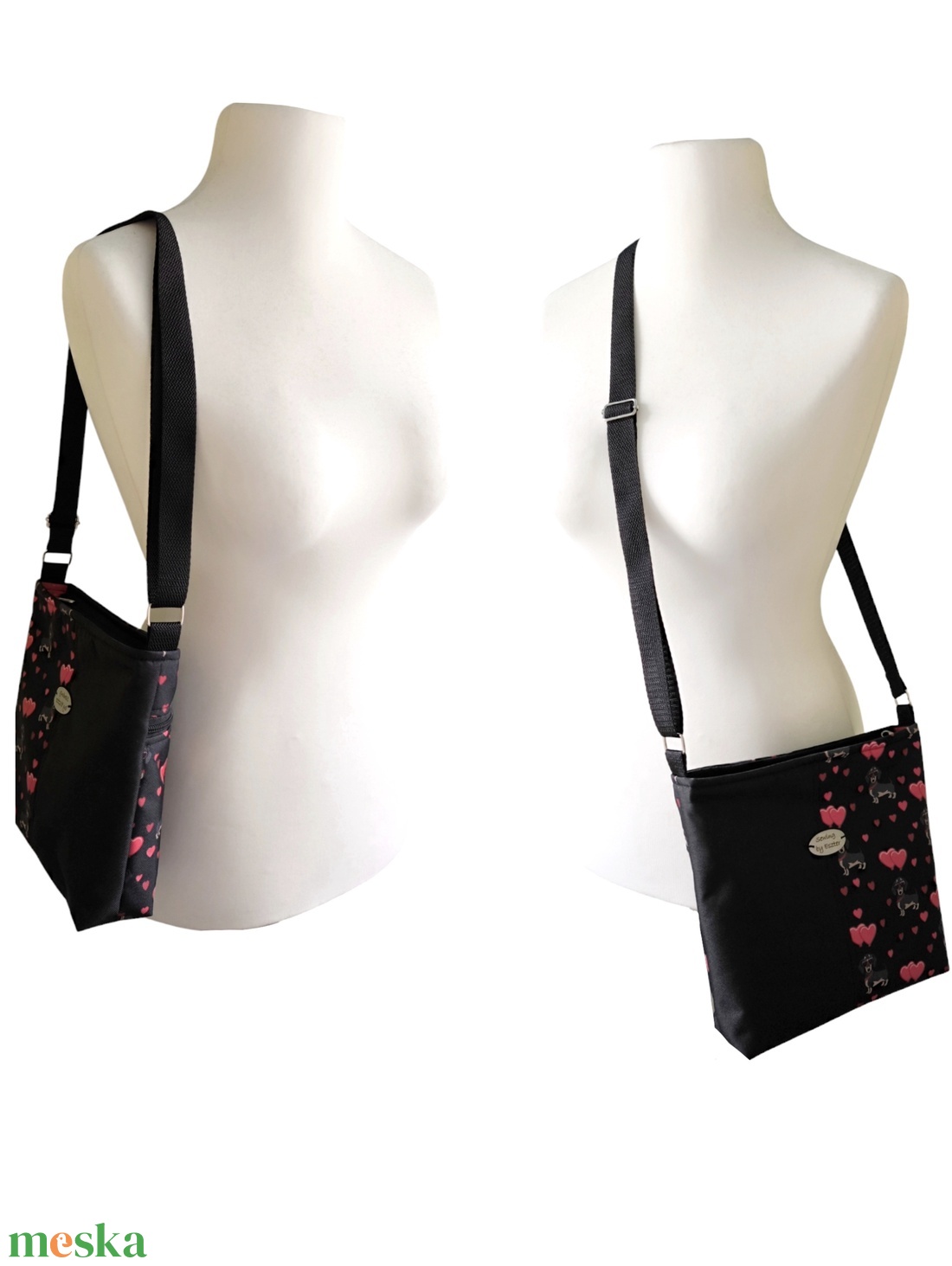Szerelmes tacskó mintás crossbody - Fekete és szívecskés - táska & tok - kézitáska & válltáska - válltáska - Meska.hu Szerelmes tacskó mintás crossbody - Fekete és szívecskés - táska & tok - kézitáska & válltáska - válltáska - Meska.hu