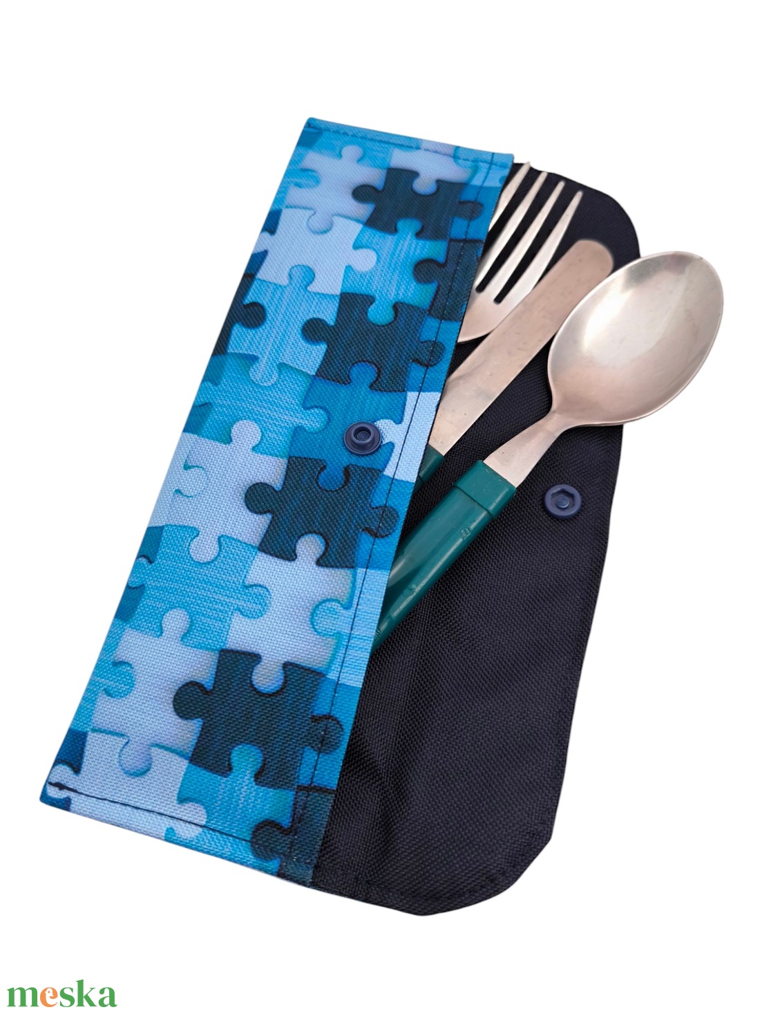Patentos evőeszköztartó I. - Kék puzzle mintás - táska & tok - uzsonna- & ebéd tartó - evőeszköz tartó - Meska.hu Patentos evőeszköztartó I. - Kék puzzle mintás - táska & tok - uzsonna- & ebéd tartó - evőeszköz tartó - Meska.hu