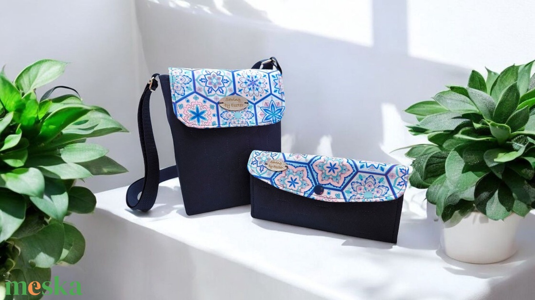 Kék és rózsaszín csempés sok zsebes pénztárca - táska & tok - pénztárca & más tok - pénztárca - női pénztárca - Meska.hu