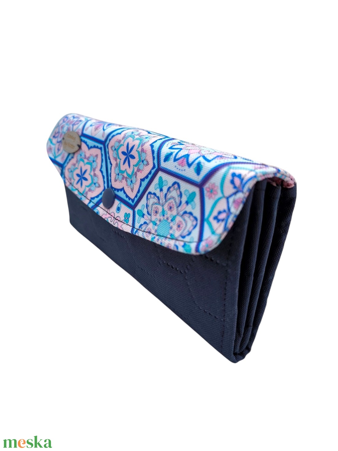 Kék és rózsaszín csempés sok zsebes pénztárca - táska & tok - pénztárca & más tok - pénztárca - női pénztárca - Meska.hu