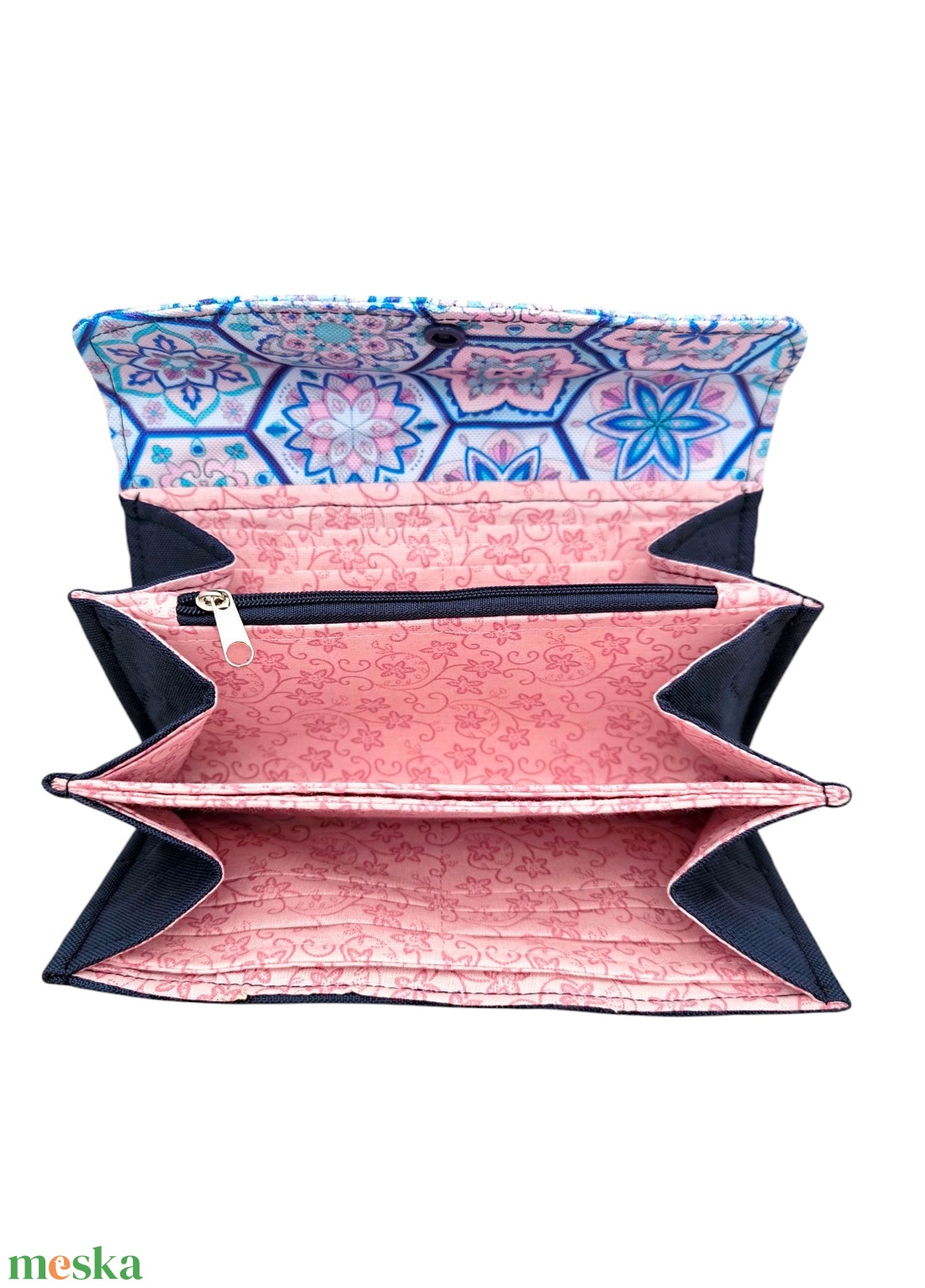 Kék és rózsaszín csempés sok zsebes pénztárca - táska & tok - pénztárca & más tok - pénztárca - női pénztárca - Meska.hu
