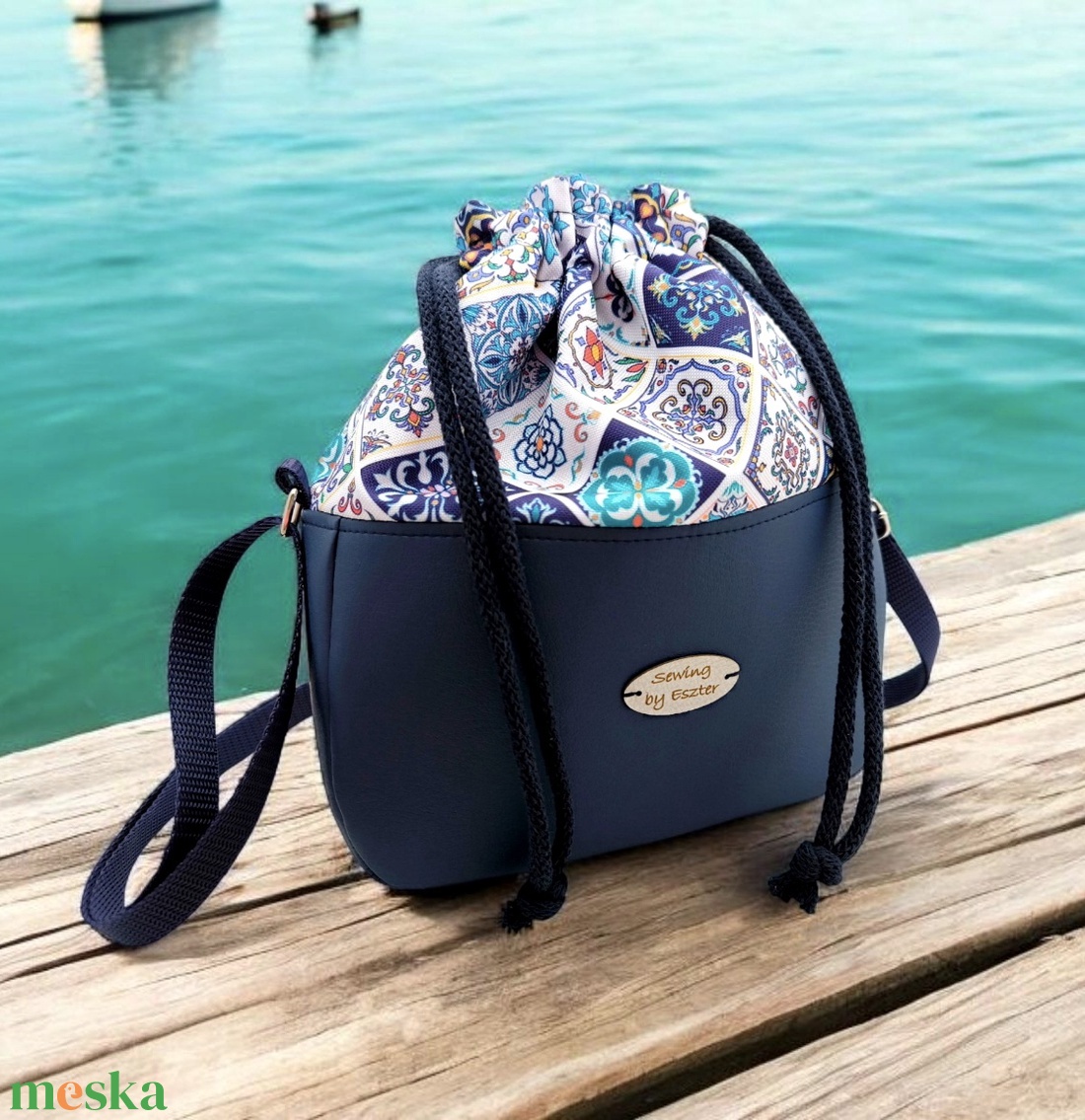 Készleten! - Portugál csempe mintás II különleges női táska - Vödör táska  - táska & tok - kézitáska & válltáska - válltáska - Meska.hu