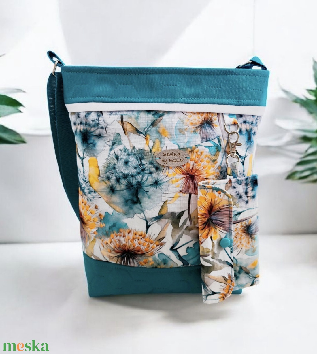 Készleten! - Türkiz pitypangos crossbody / válltáska / keresztpántos táska - táska & tok - kézitáska & válltáska - válltáska - Meska.hu