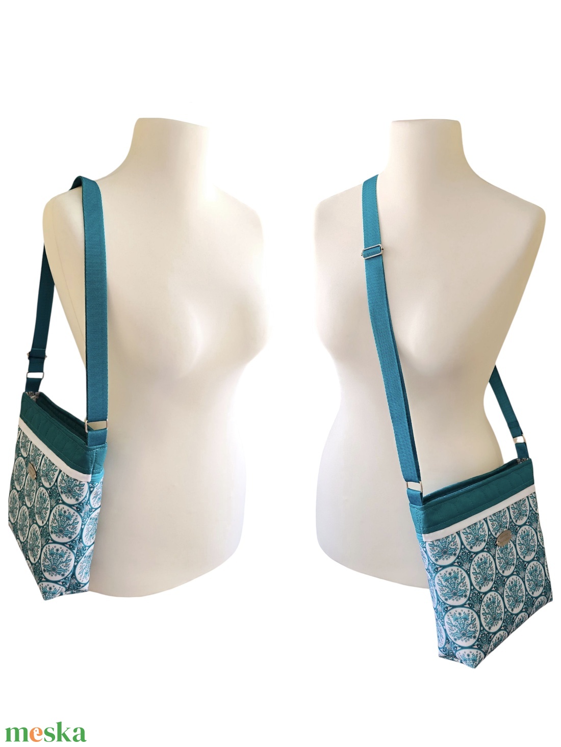 Készleten! - Havasi gyopár mintás - crossbody / válltáska - Türkiz - táska & tok - kézitáska & válltáska - válltáska - Meska.hu