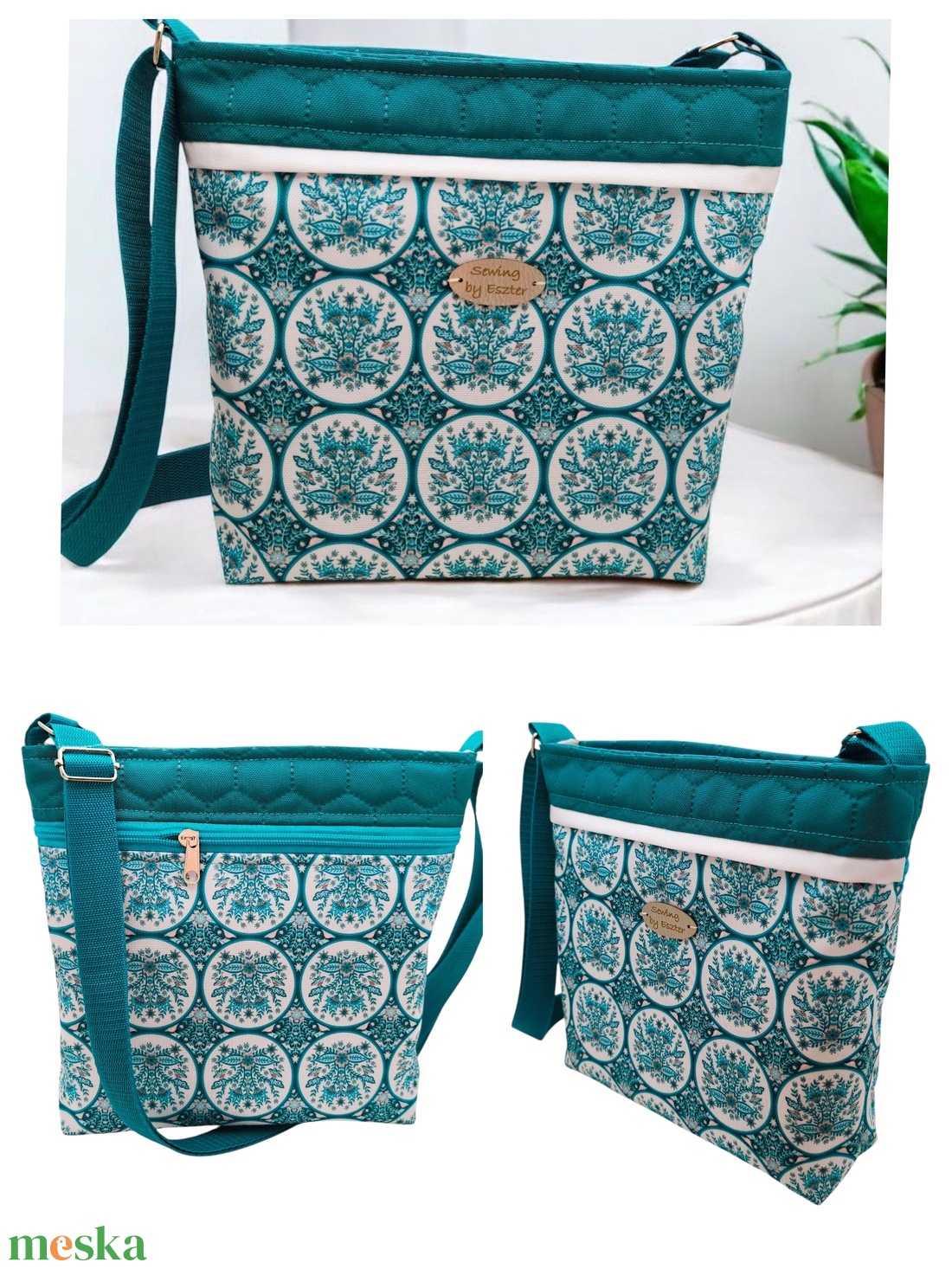 Készleten! - Havasi gyopár mintás - crossbody / válltáska - Türkiz - táska & tok - kézitáska & válltáska - válltáska - Meska.hu
