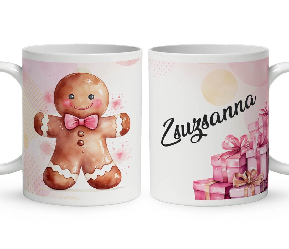 Kérd a neveddel - Cuki pink mézeskalács ember mintás bögre - otthon & életmód - konyhafelszerelés, tálalás - tálalás - bögre & csésze - Meska.hu