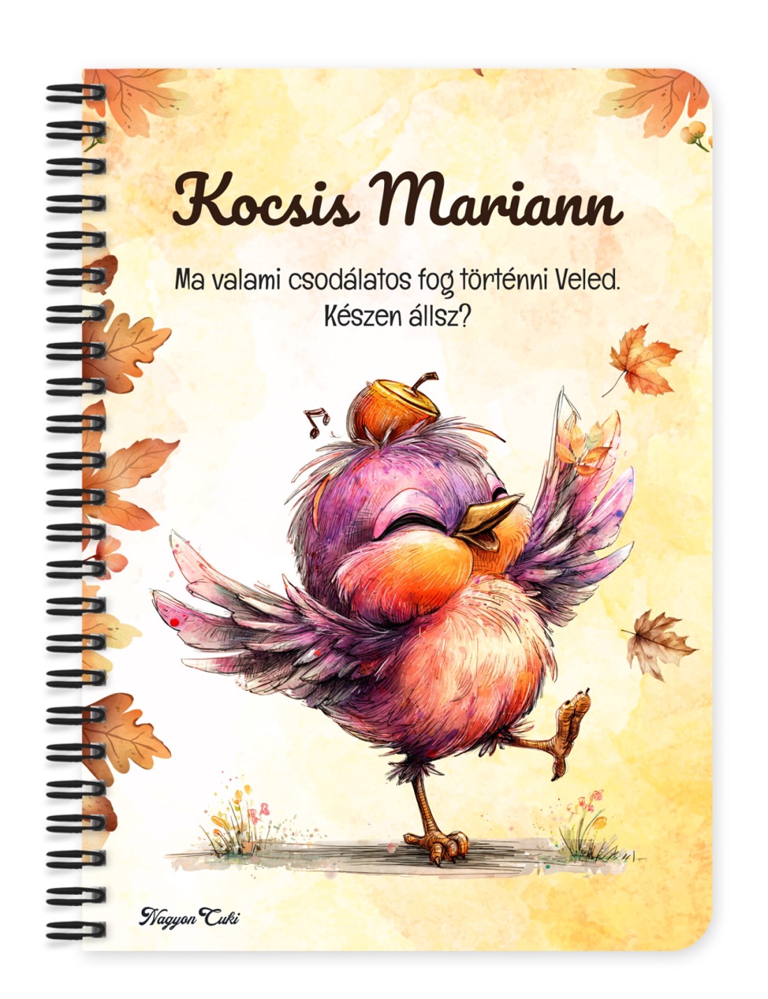 Személyre szabható - Cuki őszi táncoló kismadár mintás A6-os füzet - otthon & életmód - papír, írószer - jegyzetfüzet & napló - Meska.hu