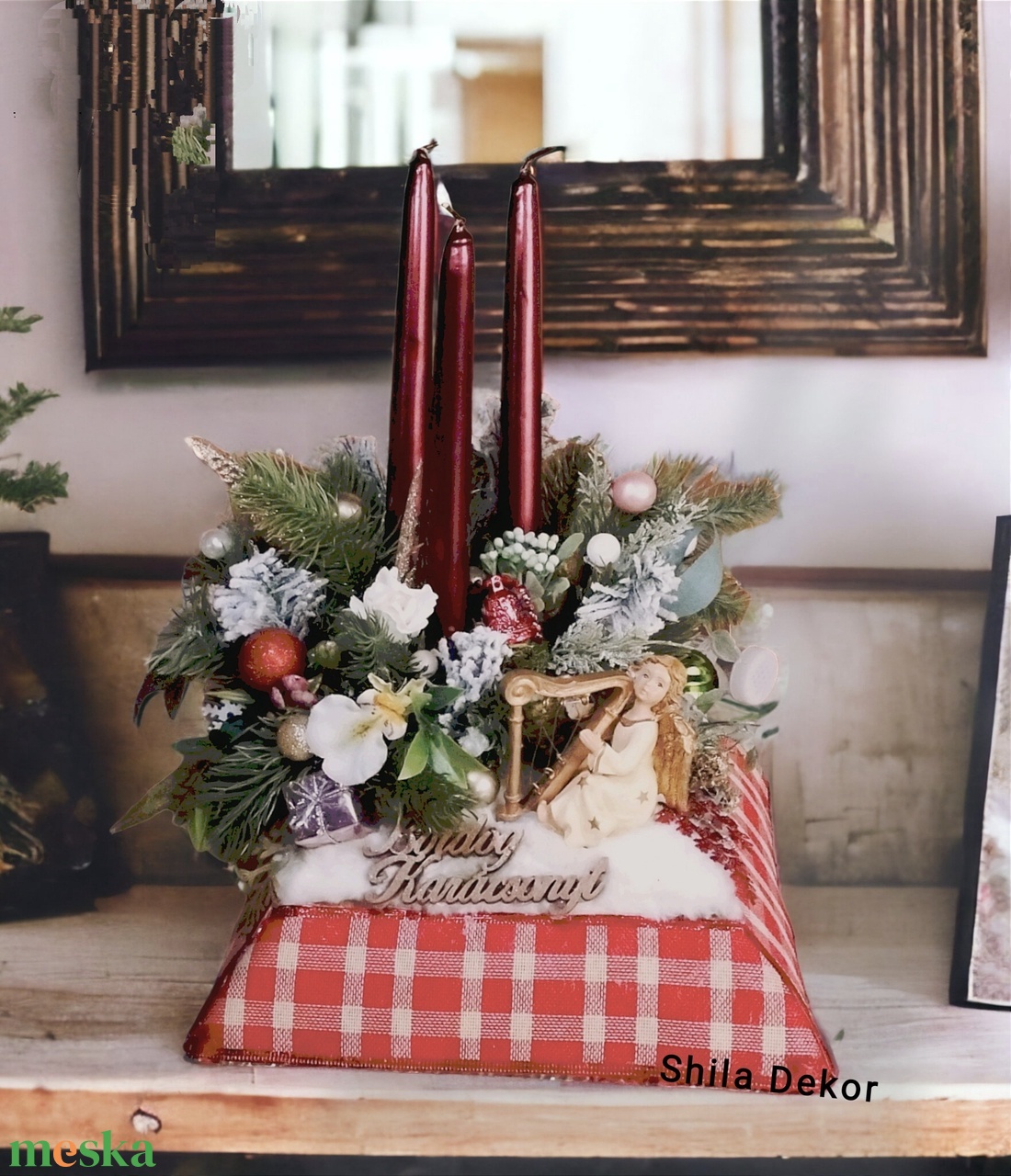 Karácsonyi asztaldísz piros - karácsony - adventi díszek - adventi koszorú - Meska.hu Karácsonyi asztaldísz piros - karácsony - adventi díszek - adventi koszorú - Meska.hu