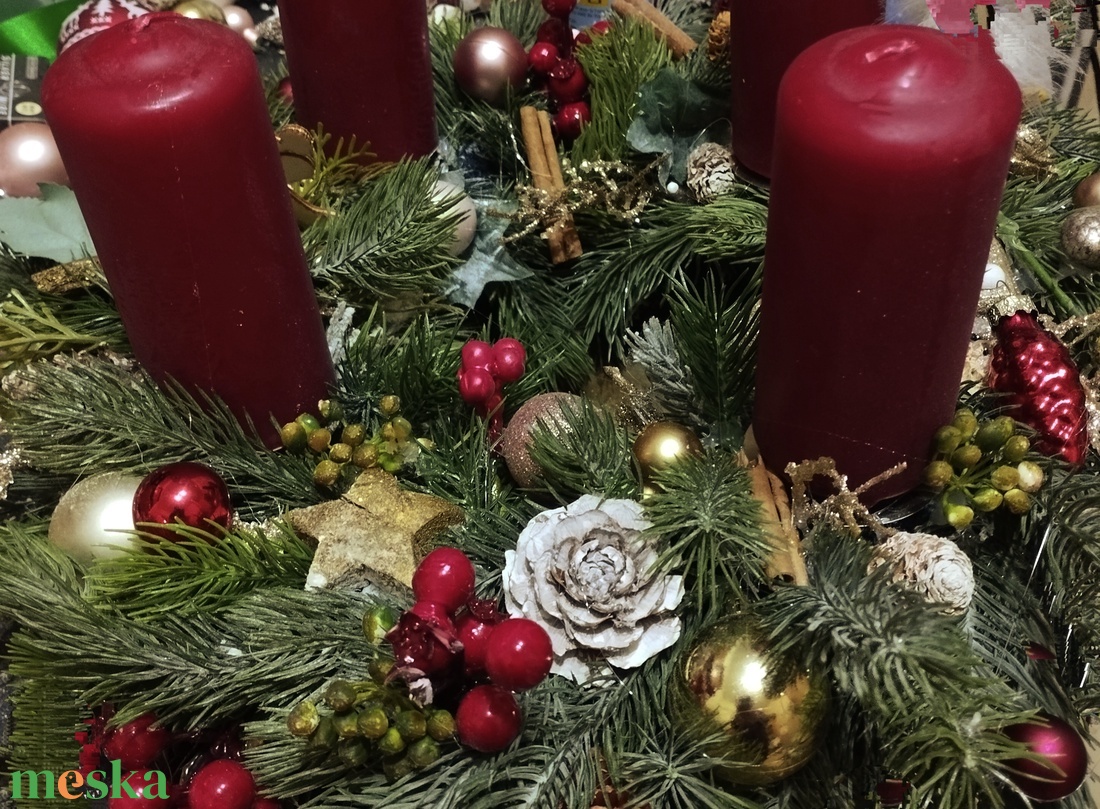 LED -es Piros arany adventi koszorú  - karácsony - adventi díszek - adventi koszorú - Meska.hu