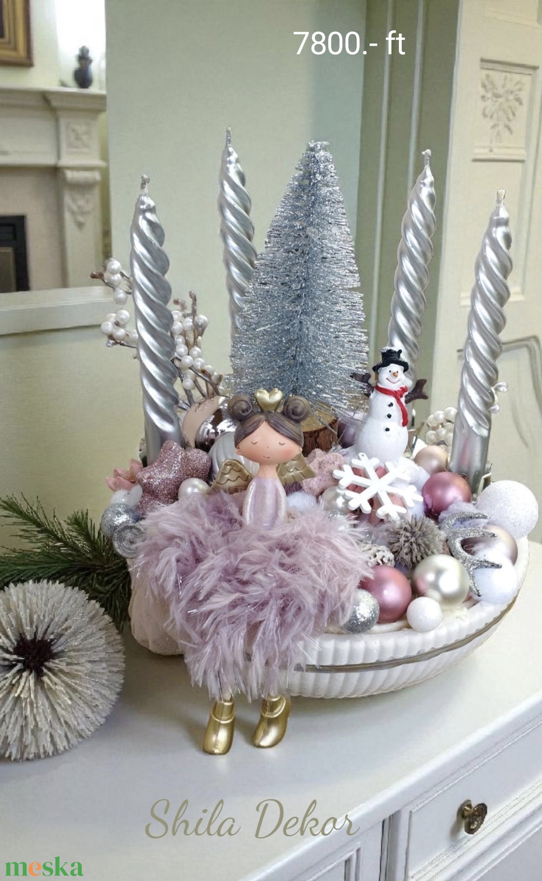 Adventi koszorú ezüst rózsaszín  - karácsony - adventi díszek - adventi koszorú - Meska.hu