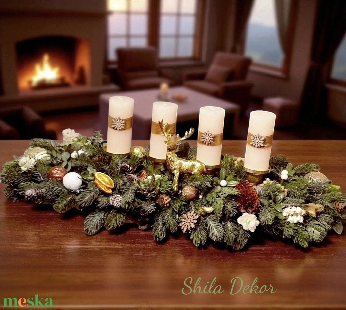 Adventi asztaldísz bézs arany -  - Meska.hu