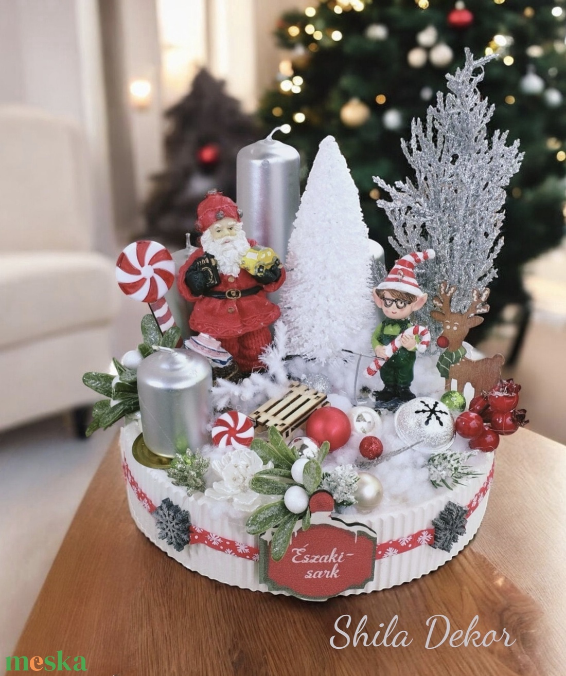 Piros fehér adventi asztaldísz  - karácsony - adventi díszek - adventi asztaldísz - Meska.hu