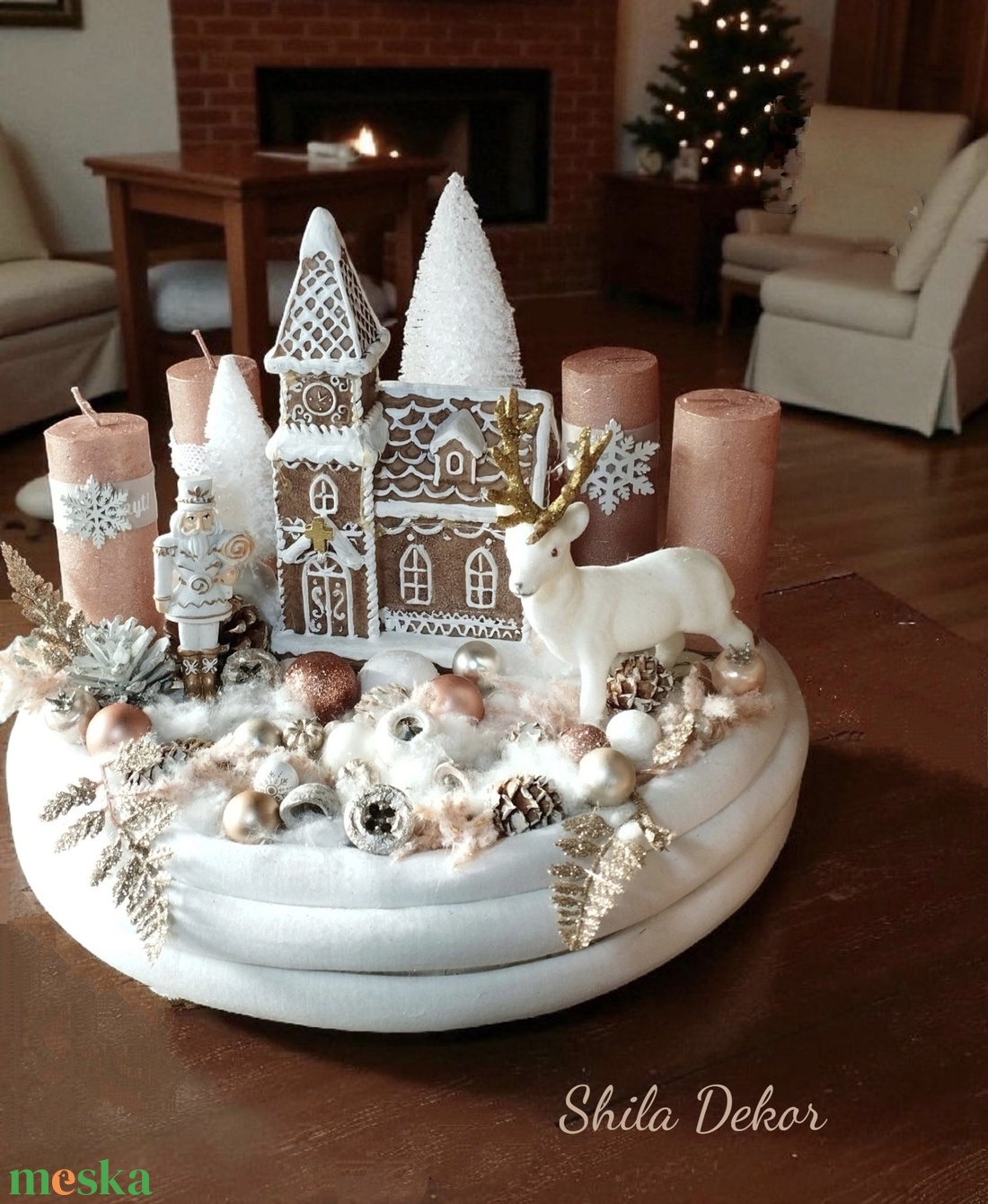 Mézeskalács falu adventi koszorú  - karácsony - adventi díszek - adventi koszorú - Meska.hu