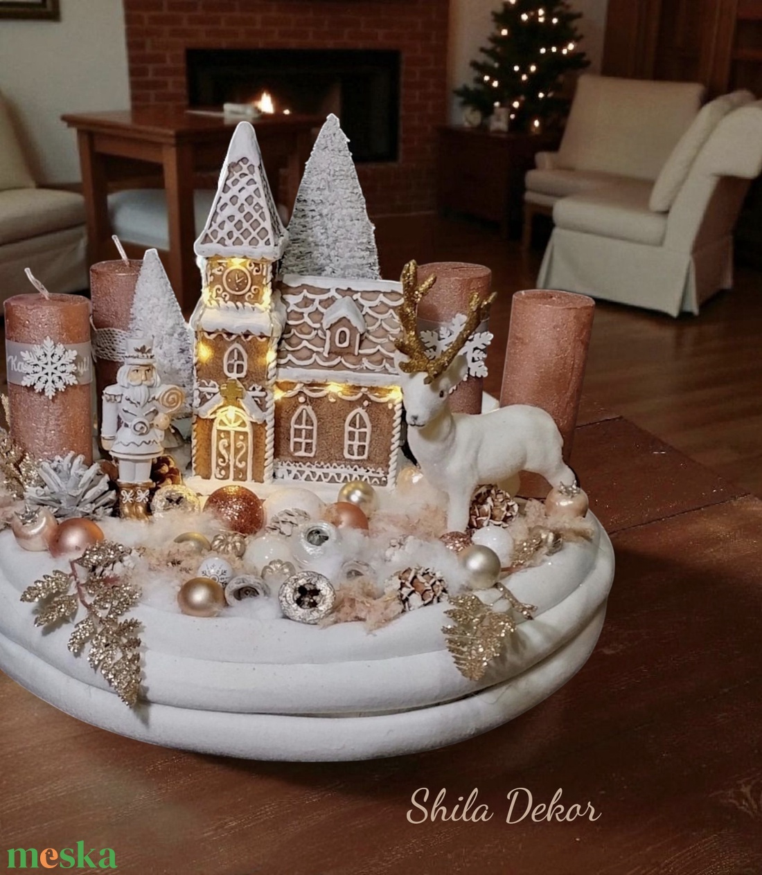 Mézeskalács falu adventi koszorú  - karácsony - adventi díszek - adventi koszorú - Meska.hu