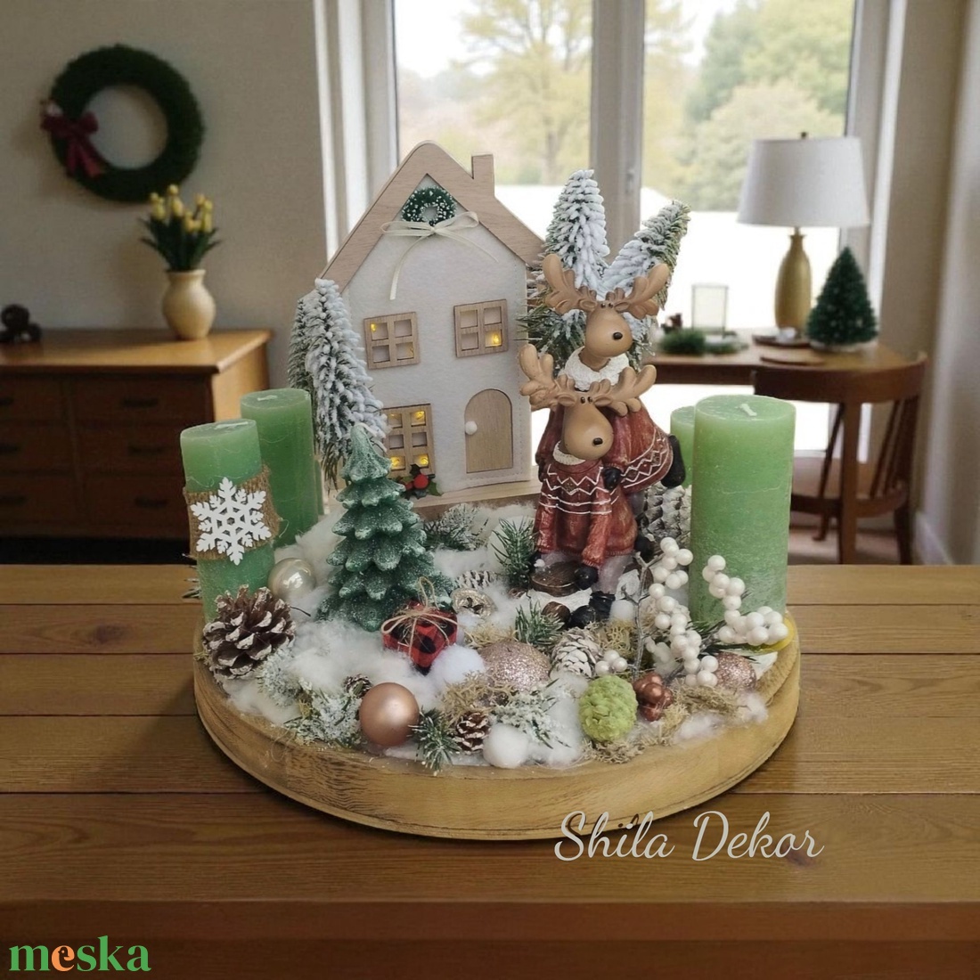 Szarvasos adventi asztaldísz  - karácsony - adventi díszek - adventi asztaldísz - Meska.hu