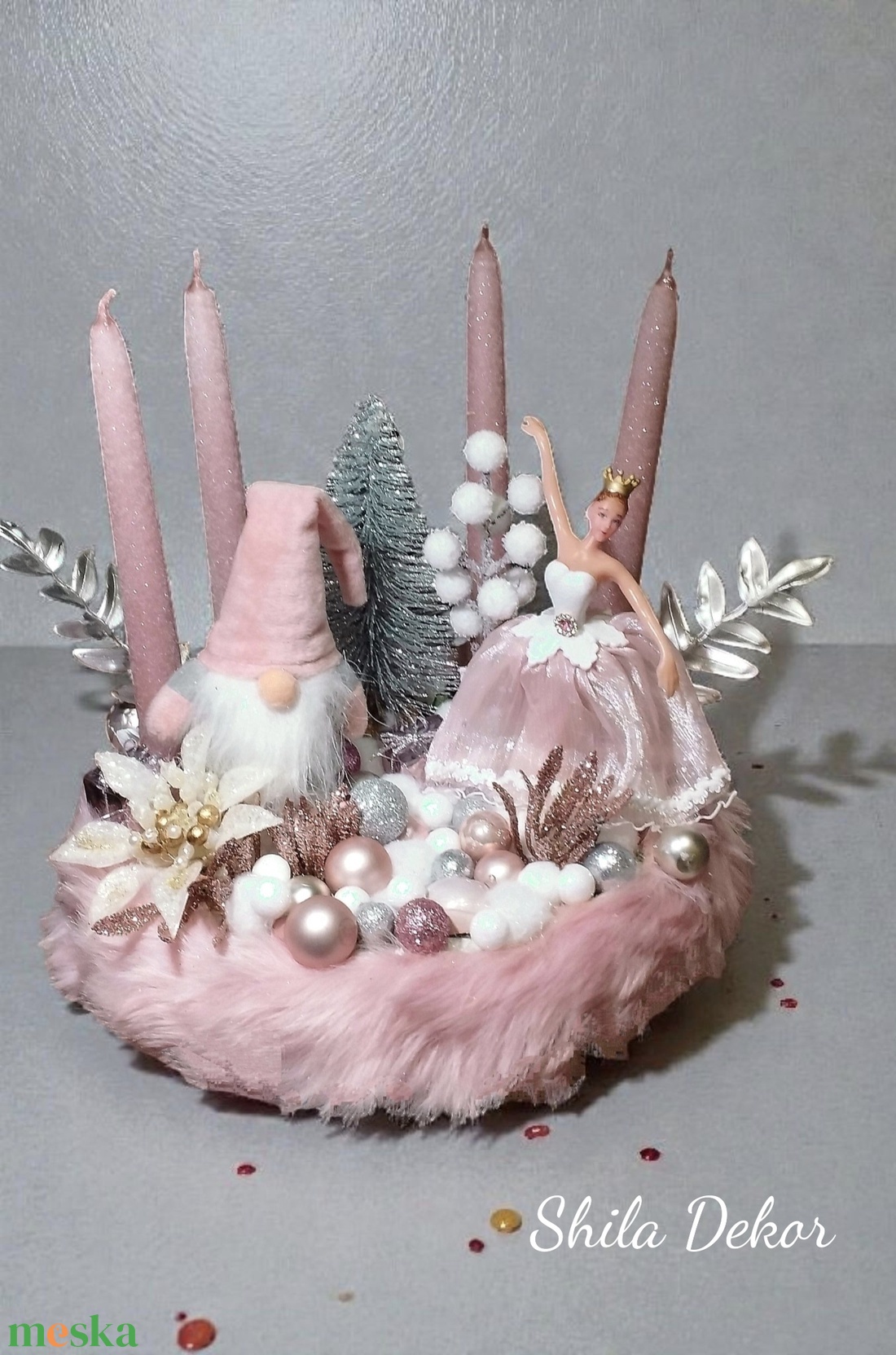 Rózsaszín adventi koszorú  - karácsony - adventi díszek - adventi koszorú - Meska.hu