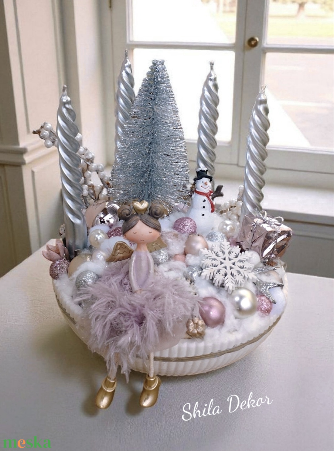 Adventi koszorú ezüst rózsaszín  - karácsony - adventi díszek - adventi koszorú - Meska.hu