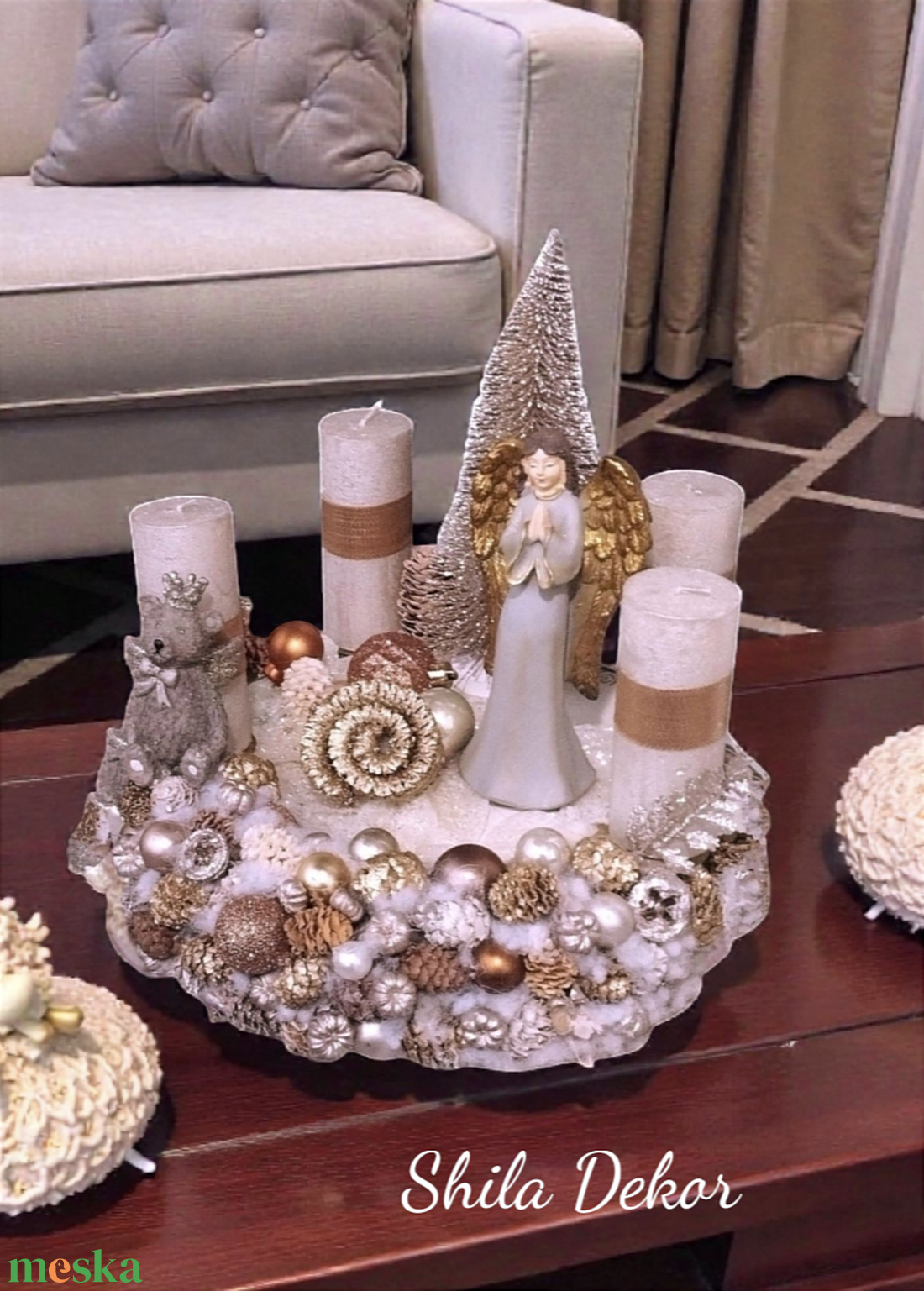 Fehér arany adventi koszorú  - karácsony - adventi díszek - adventi koszorú - Meska.hu