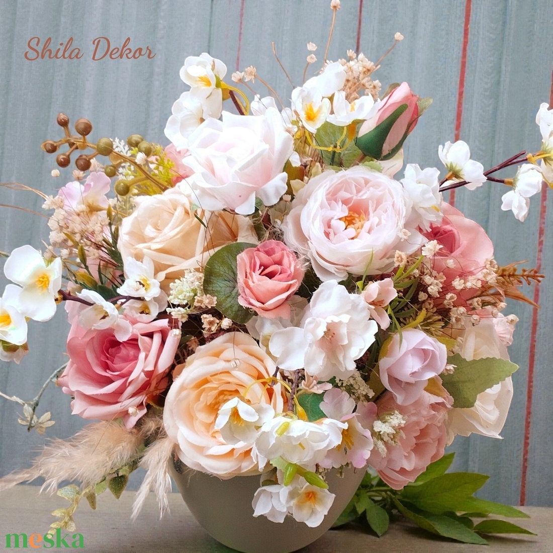 Rosegold virágok kaspóban  - otthon & életmód - dekoráció - asztal és polc dekoráció - asztaldísz - Meska.hu