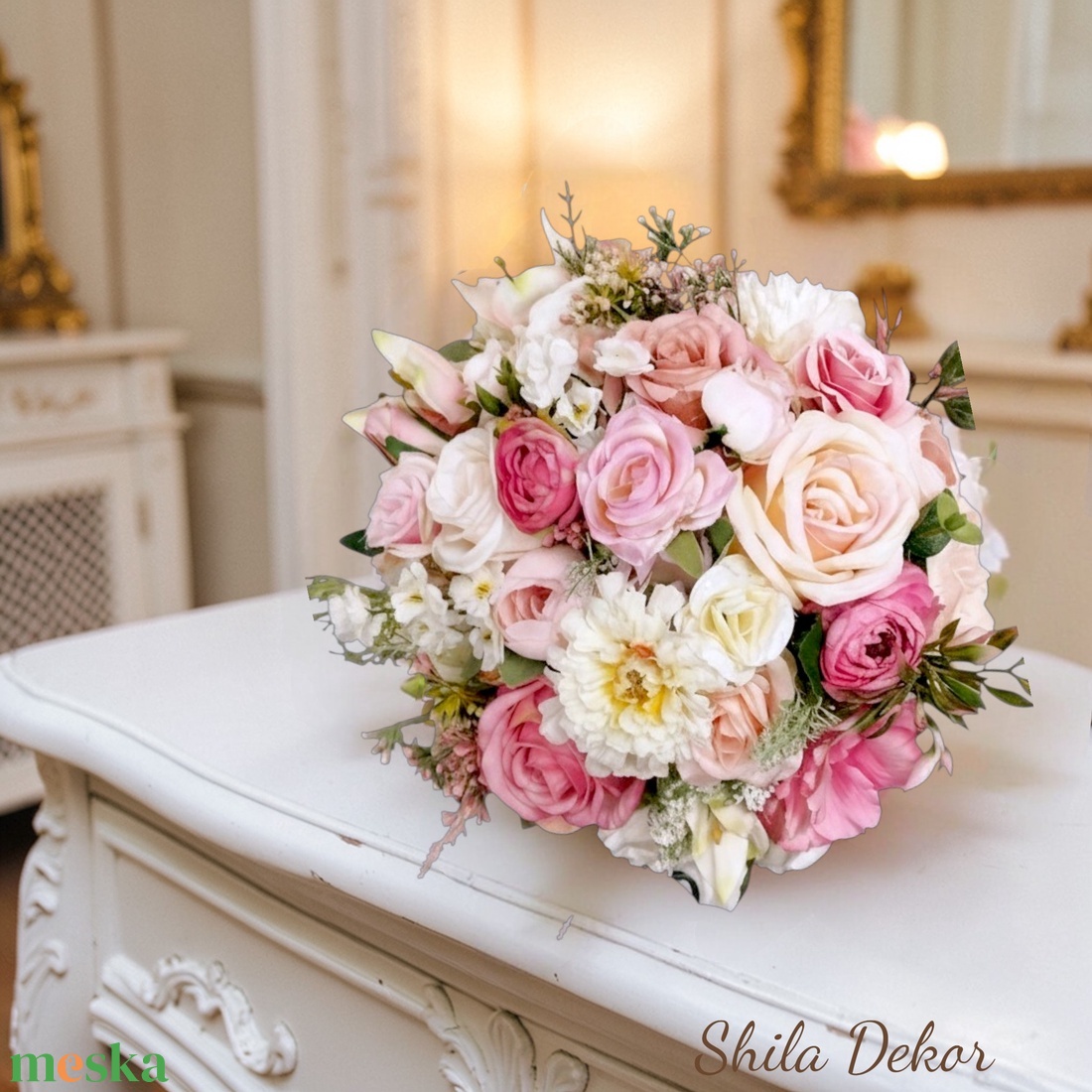 Menyasszonyi csokor rózsaszín  - esküvő - menyasszonyi- és dobócsokor - Meska.hu