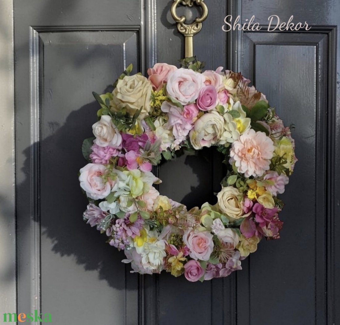 Tavaszi ajtódísz rózsaszín  - ünnepi díszek, dekorációk - húsvéti díszek és dekorációk - húsvéti ajtódísz, kopogtató - Meska.hu