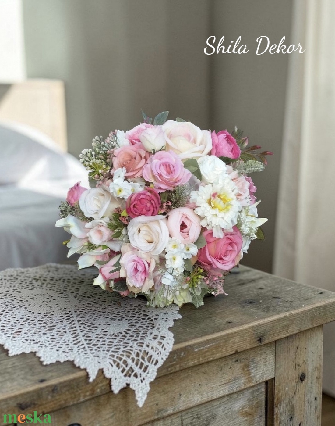 Menyasszonyi csokor rózsaszín  - esküvő - menyasszonyi- és dobócsokor - Meska.hu