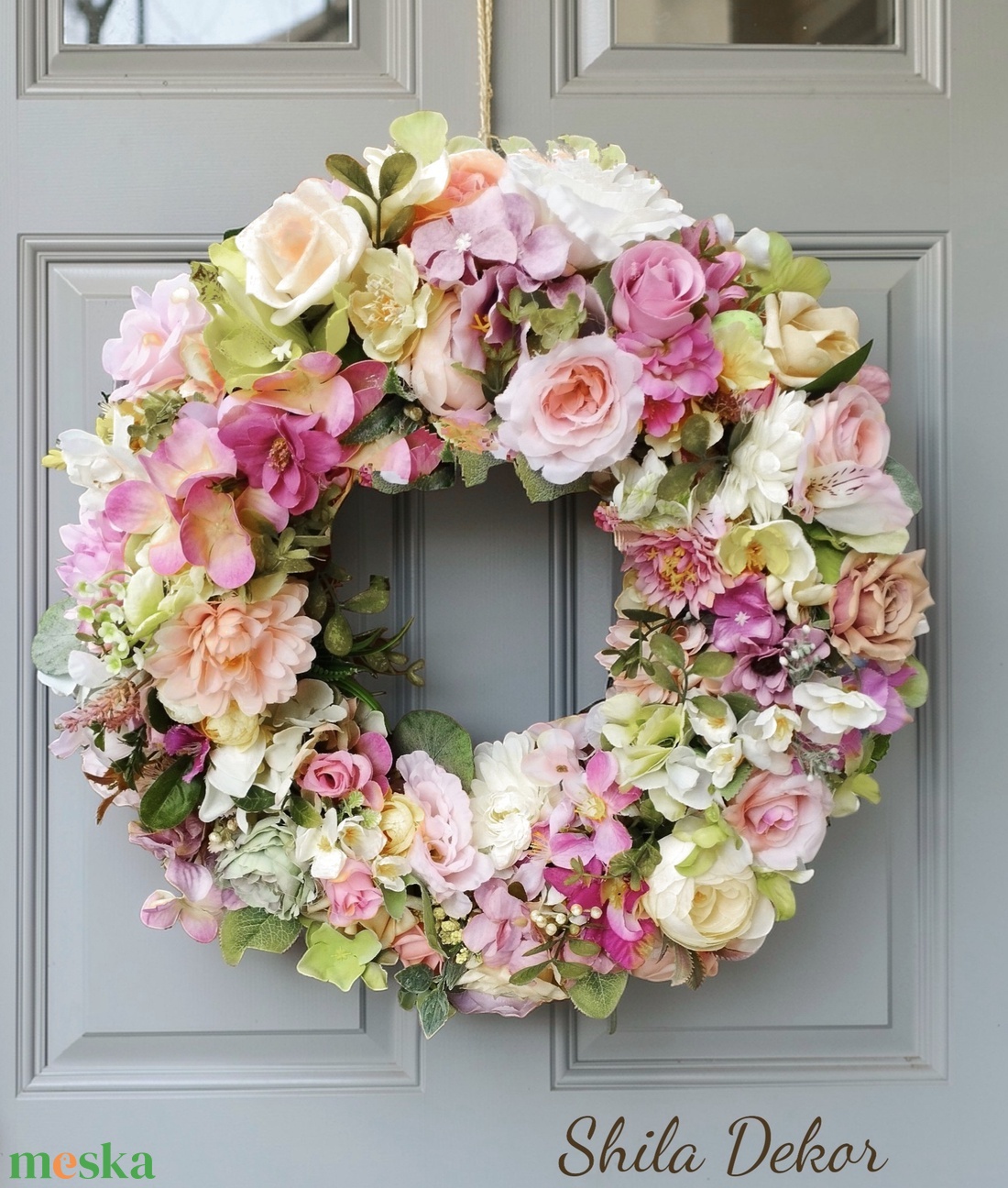 Vir�gos ajtódísz rózsaszín  - ünnepi díszek, dekorációk - húsvéti díszek és dekorációk - húsvéti ajtódísz, kopogtató - Meska.hu