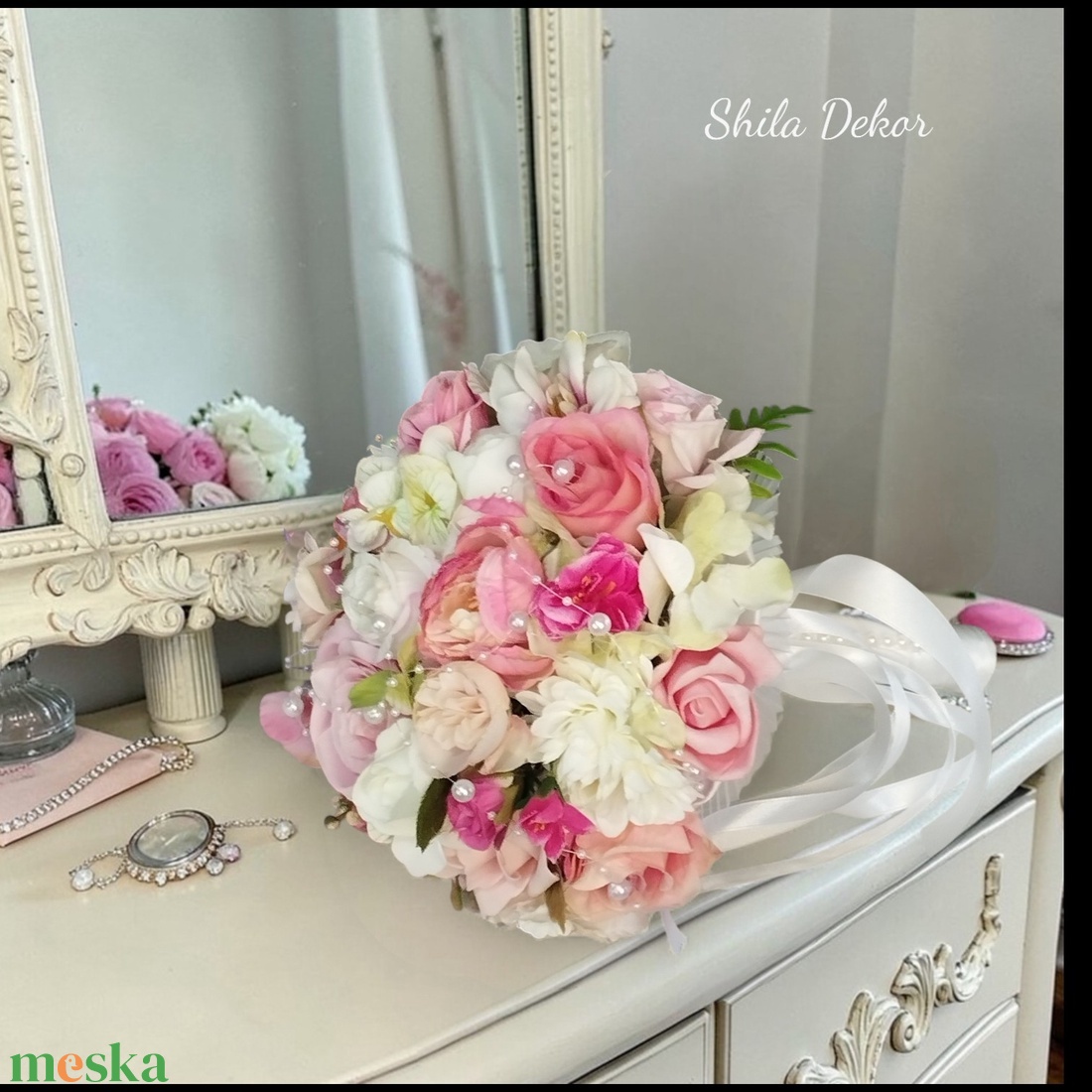 Rózsaszín menyasszonyi csokor  - esküvő - menyasszonyi- és dobócsokor - Meska.hu