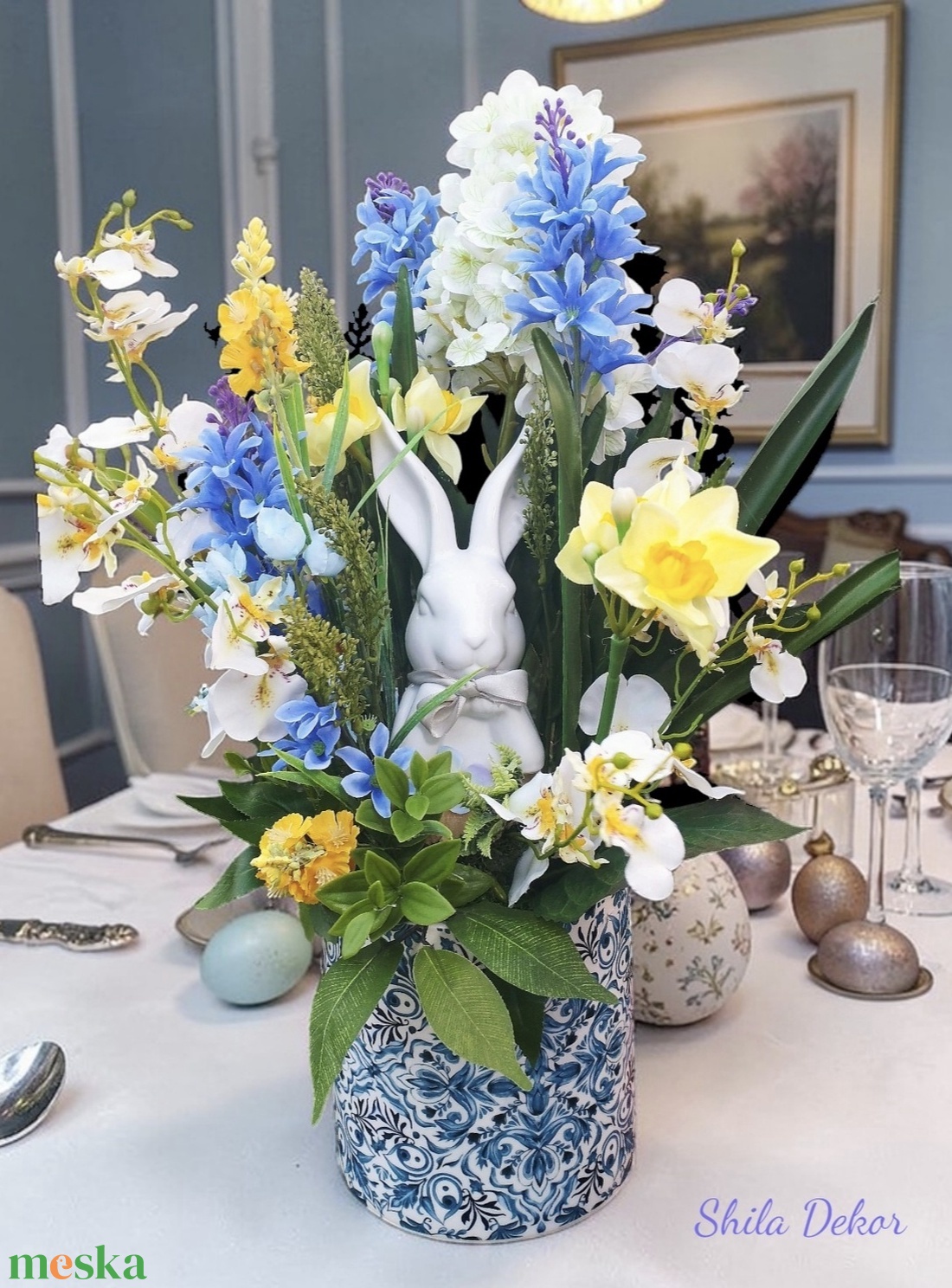 Tavaszi nyuszis elegancia  - ünnepi díszek, dekorációk - húsvéti díszek és dekorációk - húsvéti asztaldíszek - Meska.hu