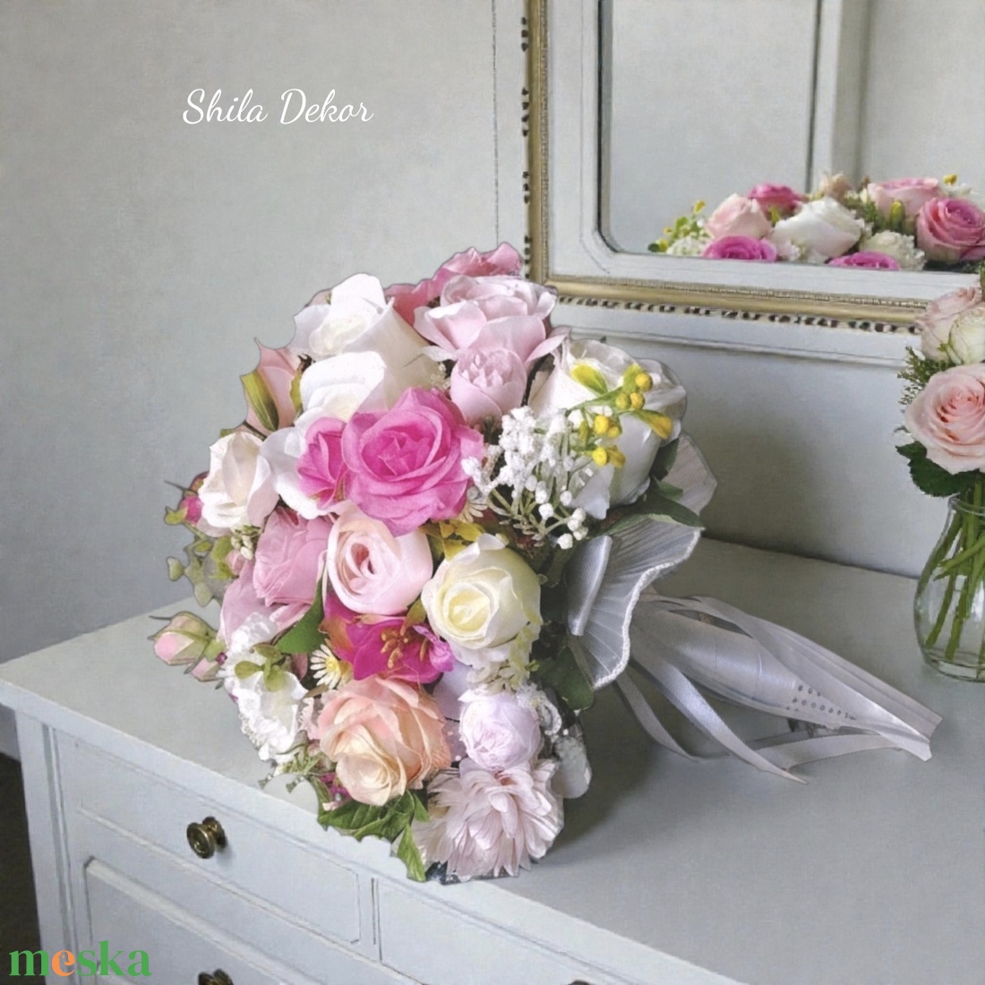 Rózsaszín menyasszonyi örökcsokor  - esküvő - menyasszonyi- és dobócsokor - Meska.hu