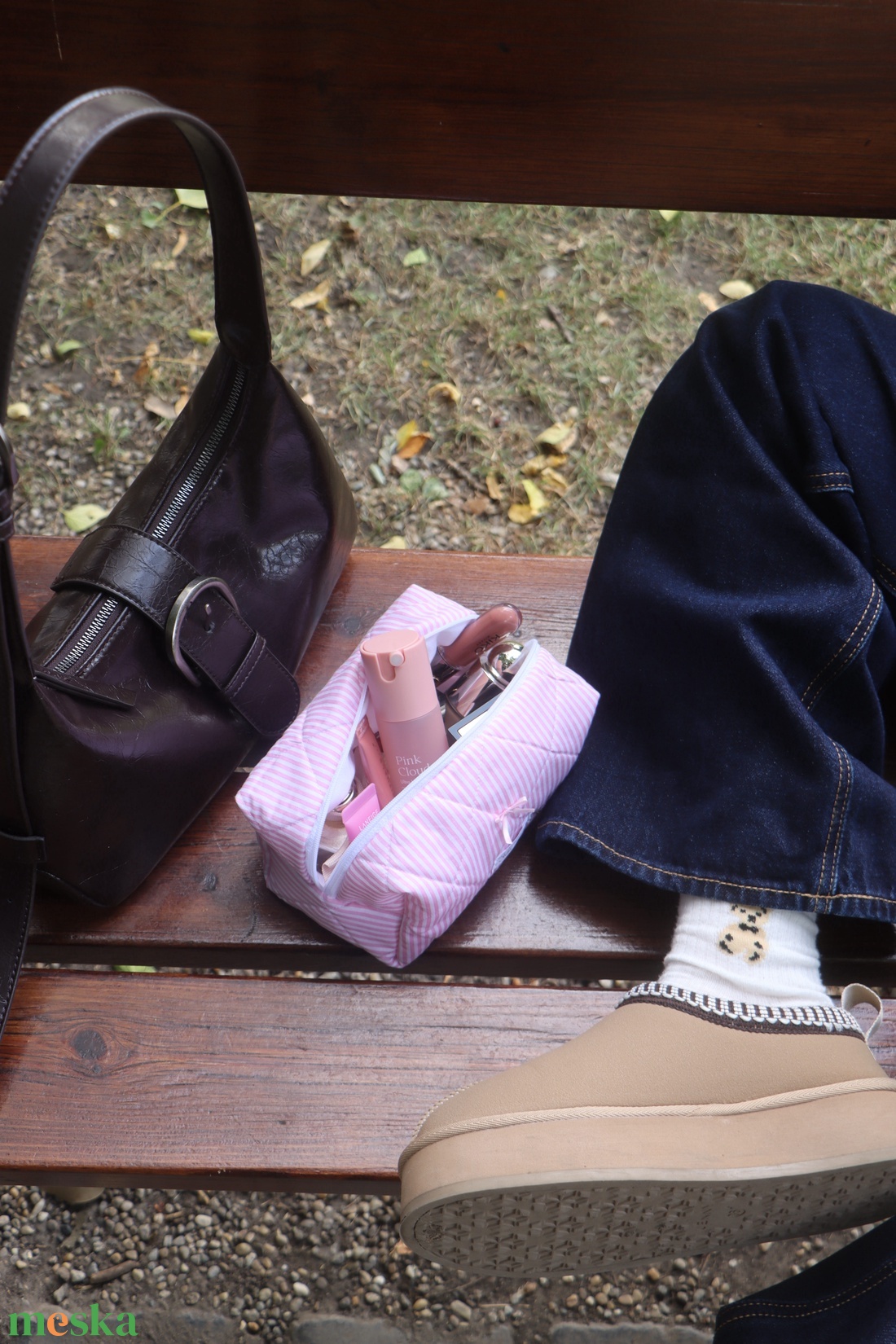 'Rosie' Beauty Case pamut steppelt neszesszer rózsaszín masnival - táska & tok - neszesszer - Meska.hu